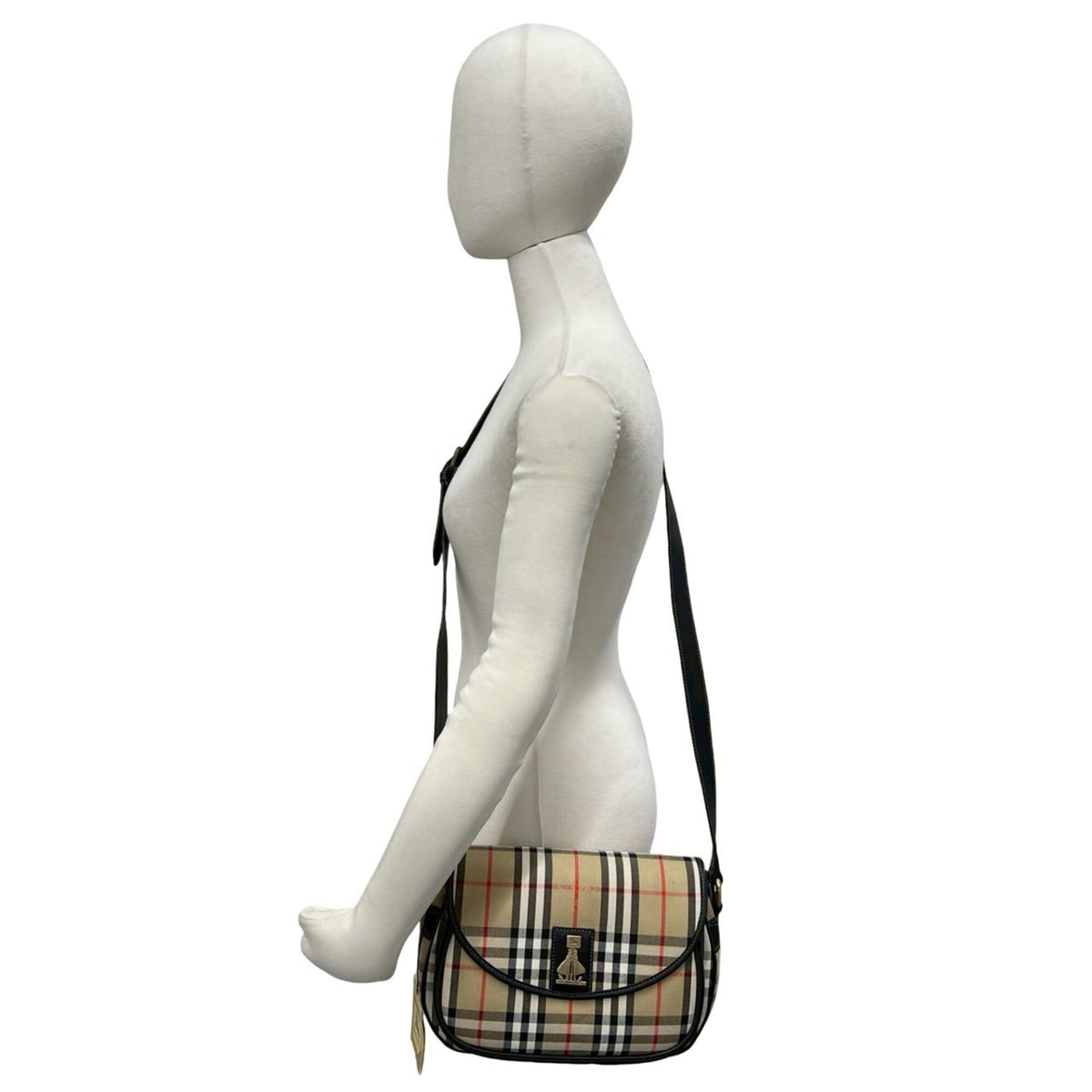Burberry Beige Black Canvas Leather Shoulder Bag (Pre-Owned)