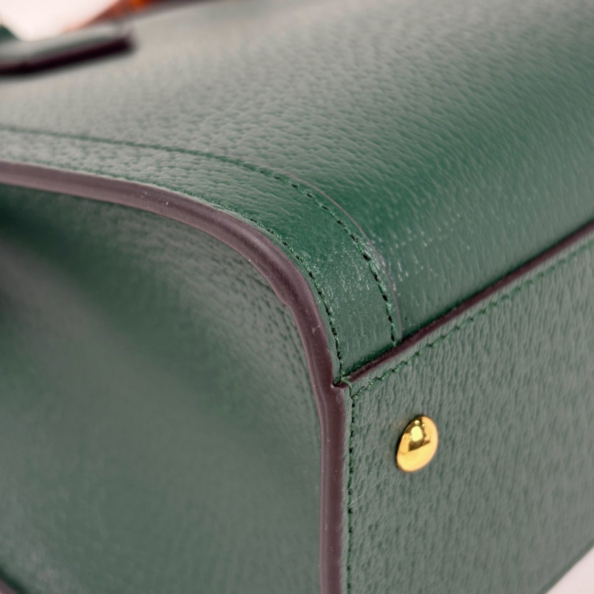 Gucci Bamboo Green Leather Tote Bag (Pre-Owned)