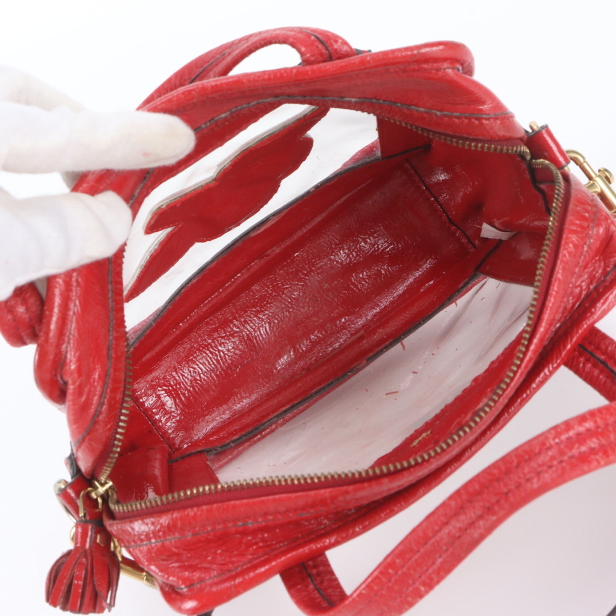 Anya Hindmarch Red Color Leather Handbag Shoulder Bag Tote Bag (Pre-Owned)