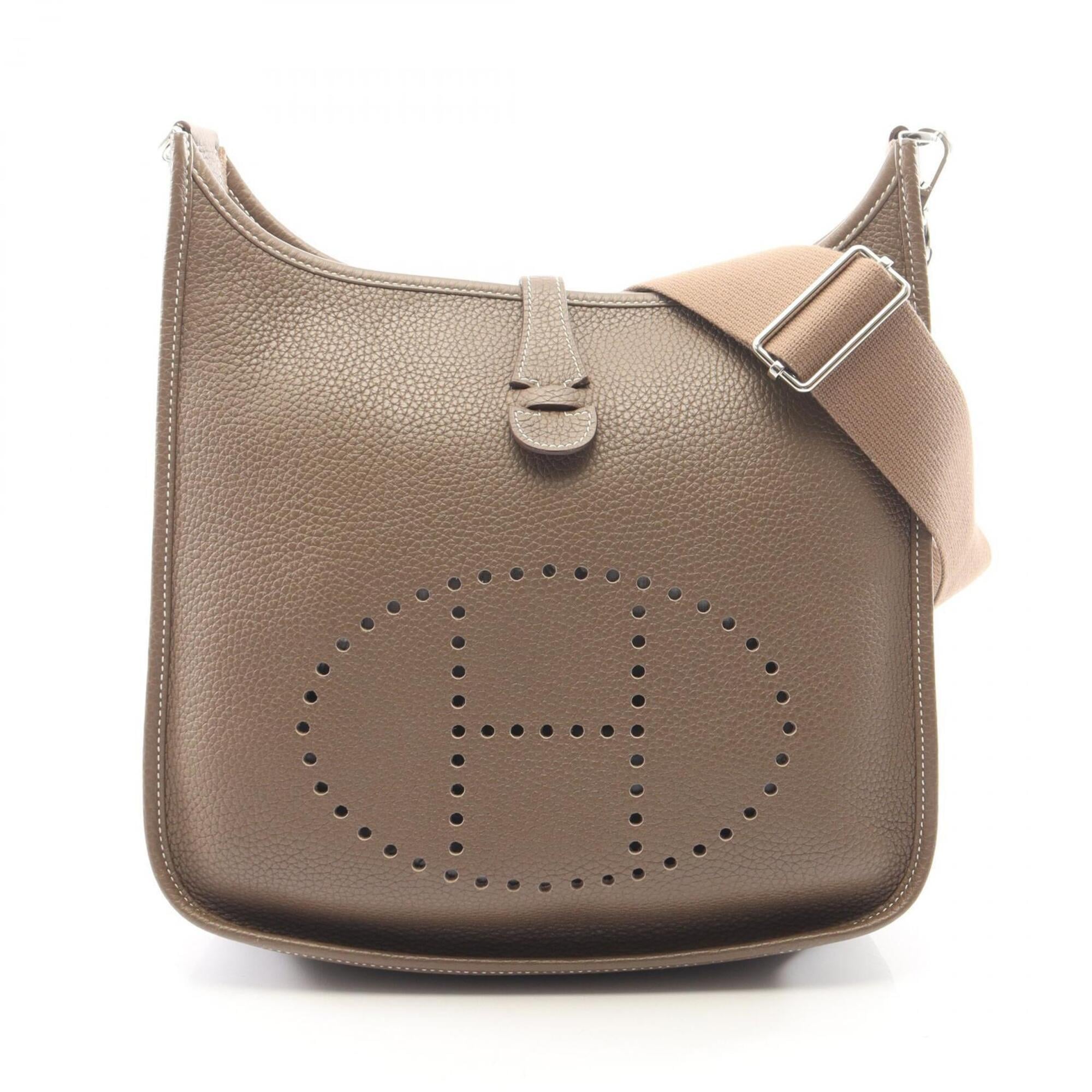 Hermes Etoupe Gray Gray Taurillon Clemence Leather Handbag Shoulder Bag (Pre-Owned)
