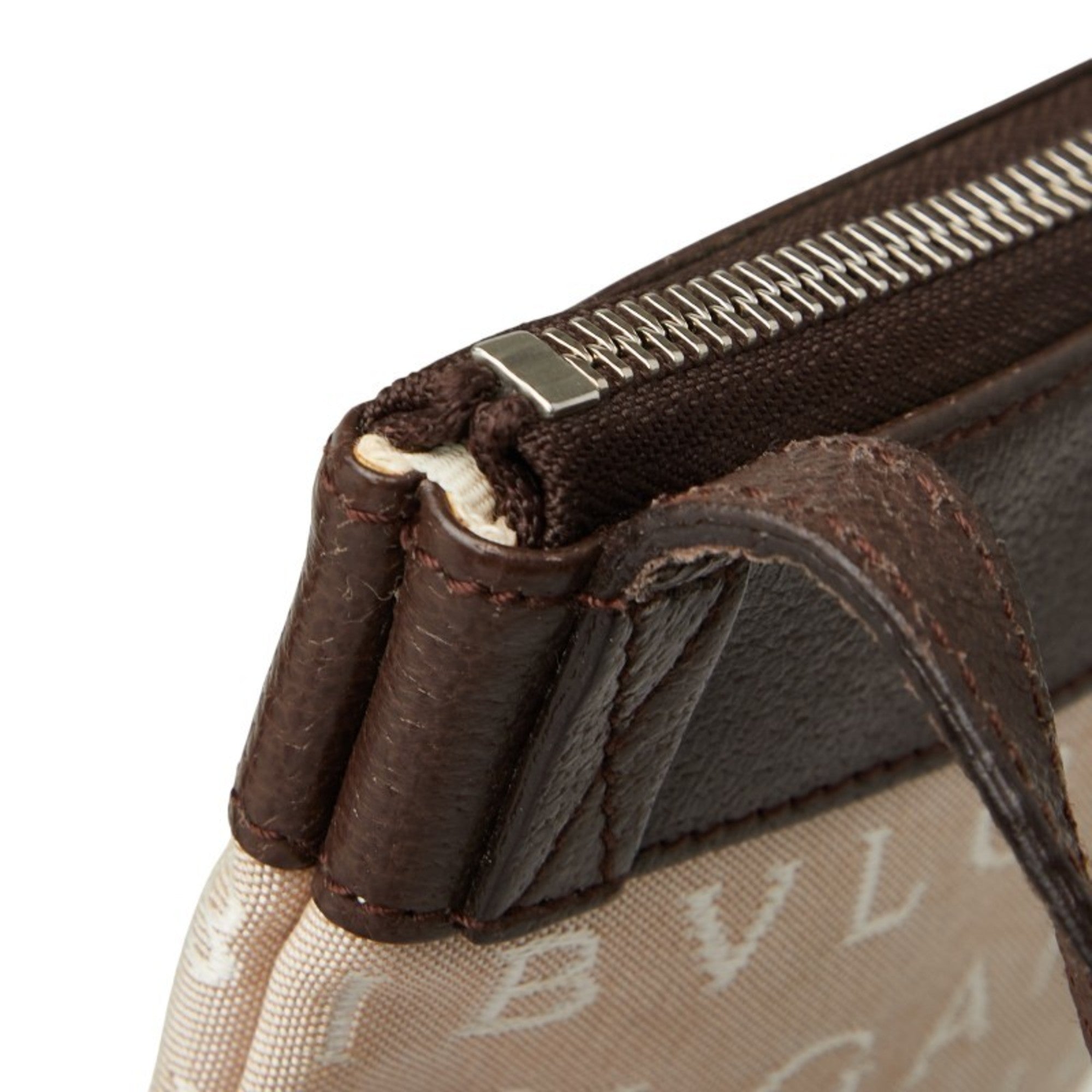 Bvlgari Logomania Beige Brown Canvas Leather Pochette Shoulder Bag (Pre-Owned)