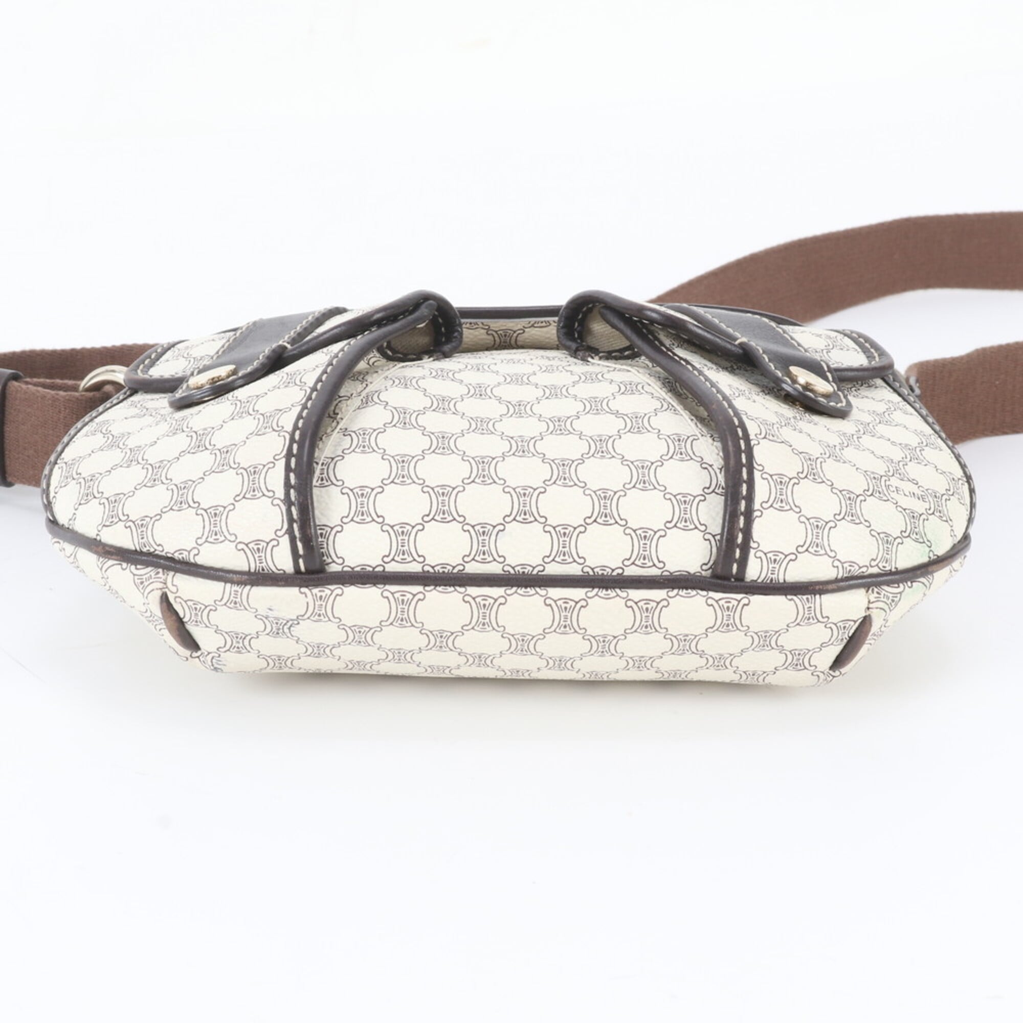 Celine Brown Ivory Leather Coated Canvas Shoulder Bag (Pre-Owned)