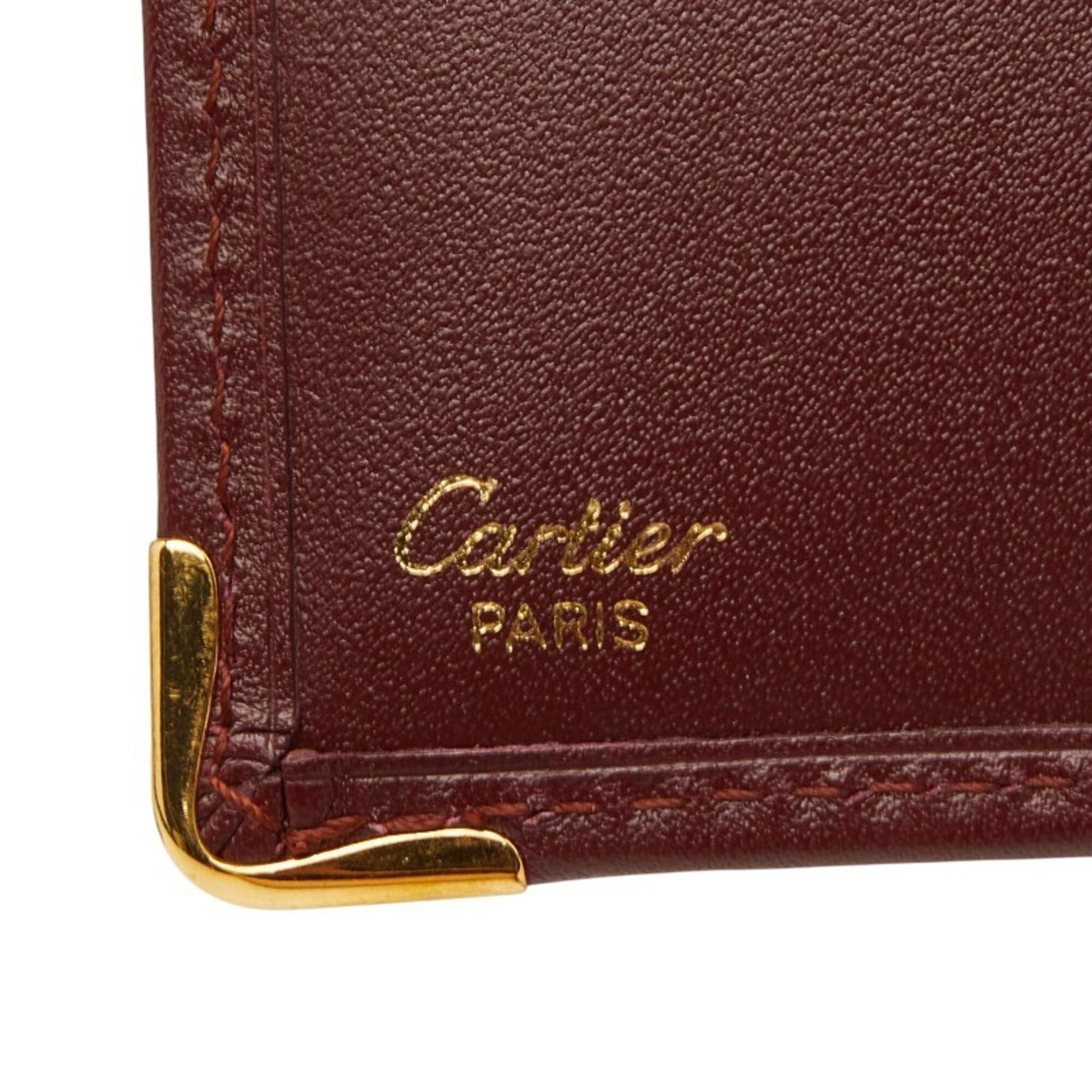 Cartier Red Color Wine Red Leather Wallet (Bi-Fold) (Pre-Owned)