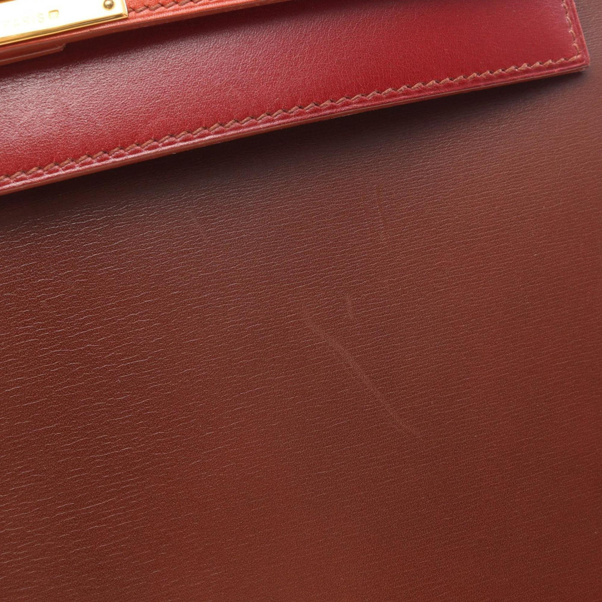 Hermes Bordeaux Brique Brown Rouge H Box Calf Leather Leather Handbag (Pre-Owned)