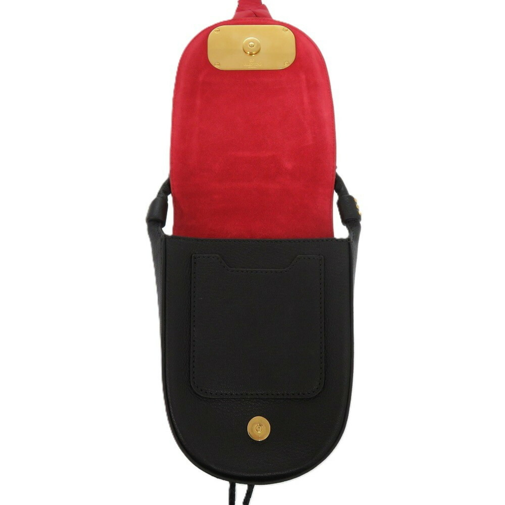 Valentino Garavani Black Red Color Leather Shoulder Bag (Pre-Owned)