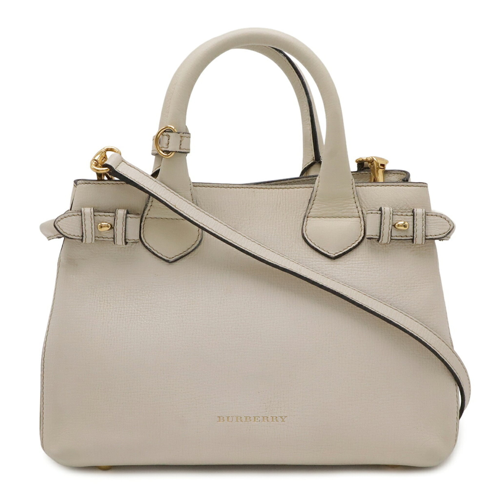 Burberry Brown Ivory Leather Canvas Handbag Shoulder Bag (Pre-Owned)