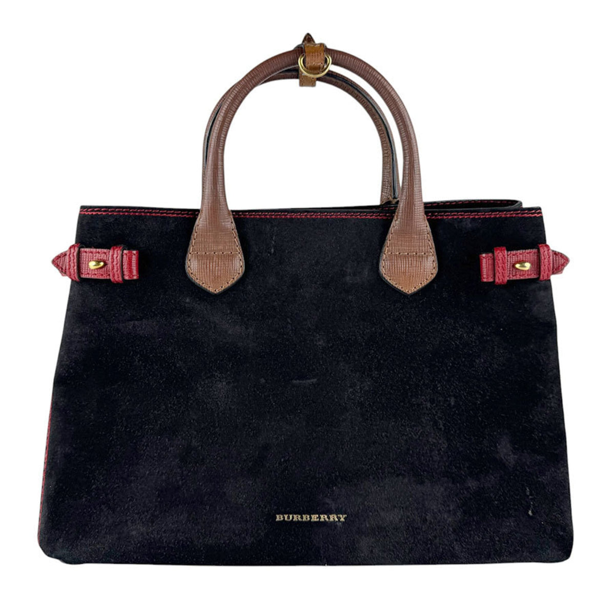 Burberry Black Brown Red Color Suede Leather Handbag Shoulder Bag (Pre-Owned)