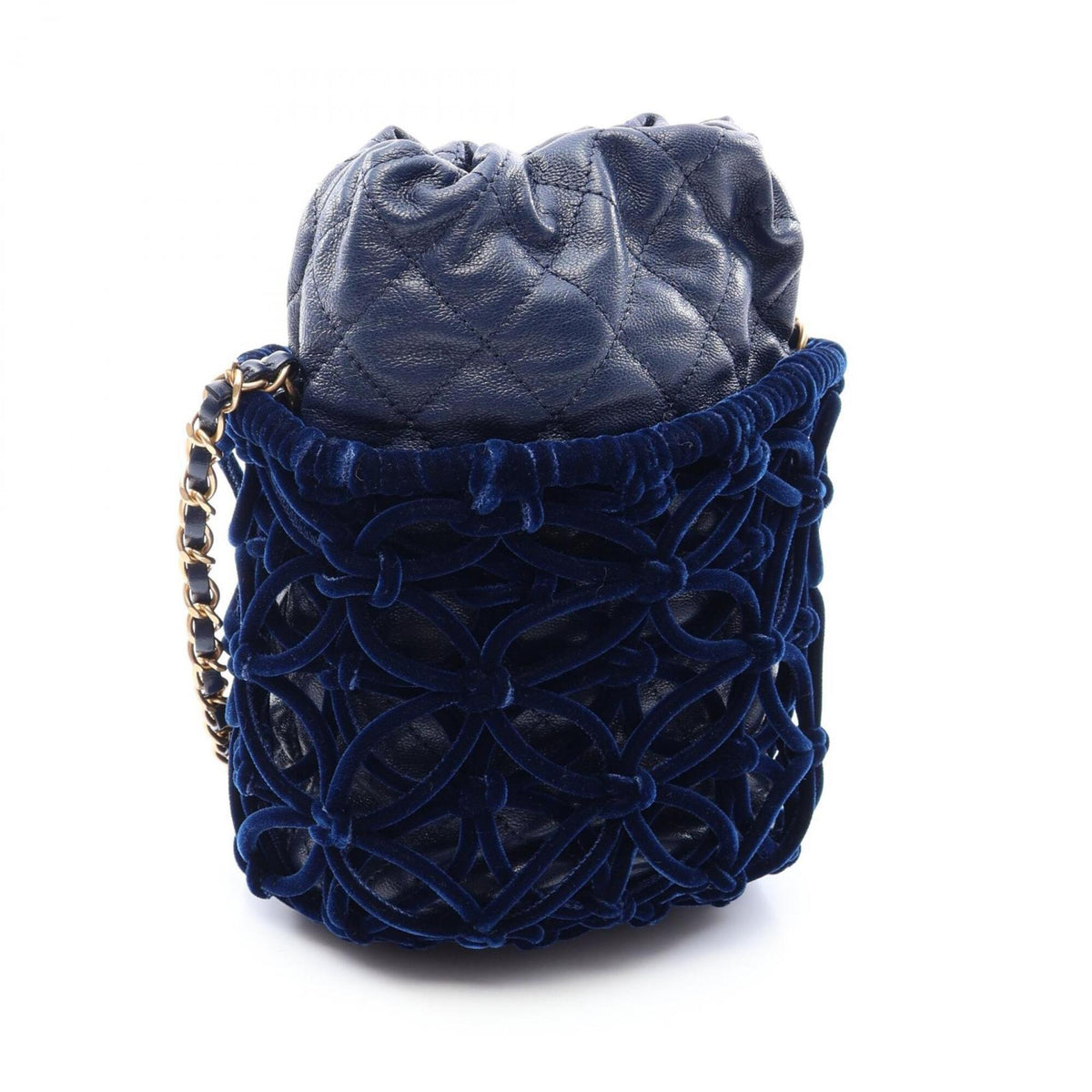 Chanel Navy Leather Fabric Handbag Shoulder Bag (Pre-Owned)
