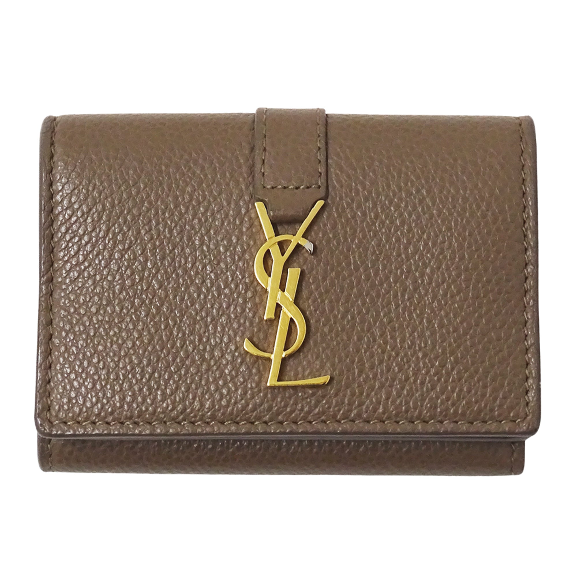 Saint Laurent Beige Brown Leather Wallet (Tri-Fold) (Pre-Owned)