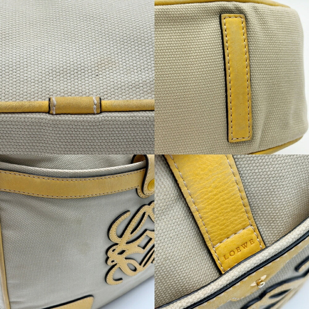 Loewe Beige Yellow Canvas Leather Shoulder Bag (Pre-Owned)