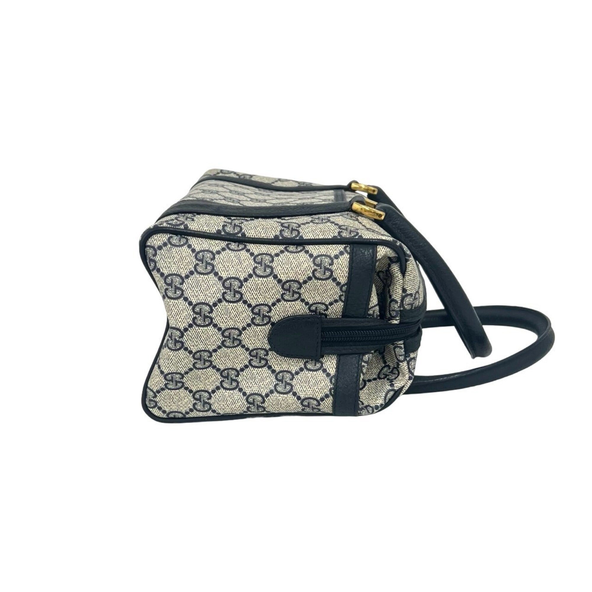 Gucci Navy Pvc Leather Boston Bag Handbag (Pre-Owned)