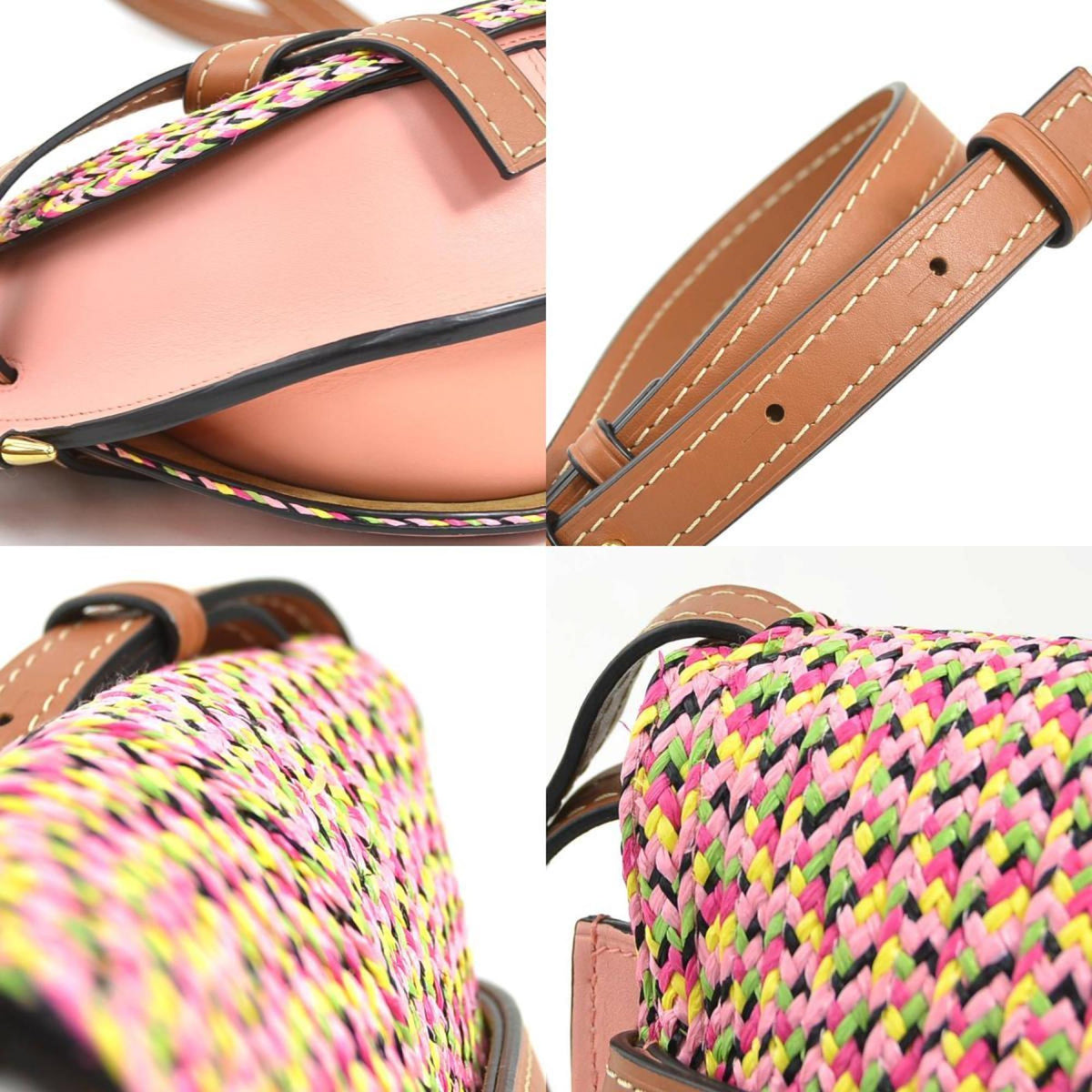 Loewe Multi-Color Pink Leather Raffia Shoulder Bag (Pre-Owned)