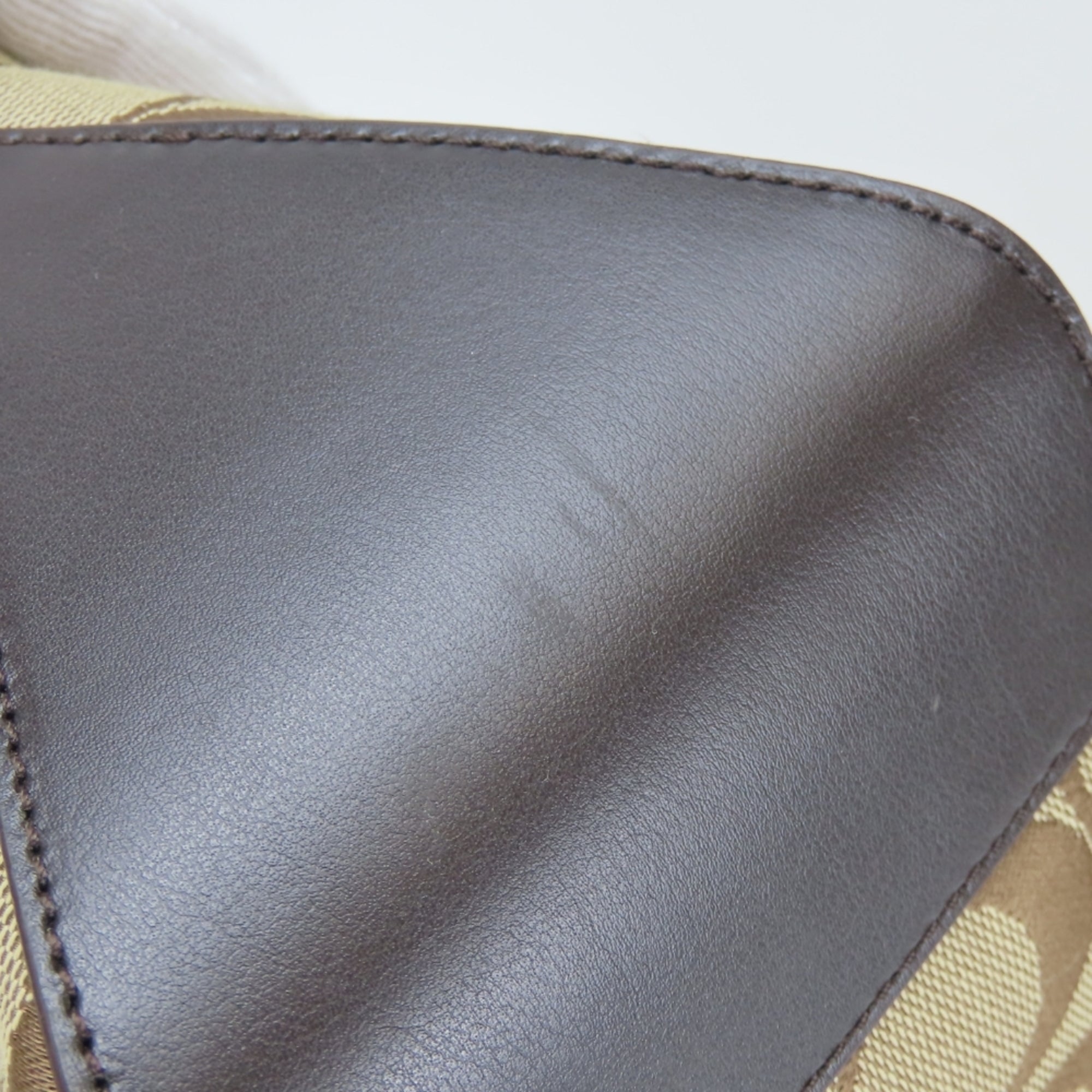 Coach Signature Beige Dark Brown Canvas Leather Tote Bag (Pre-Owned)