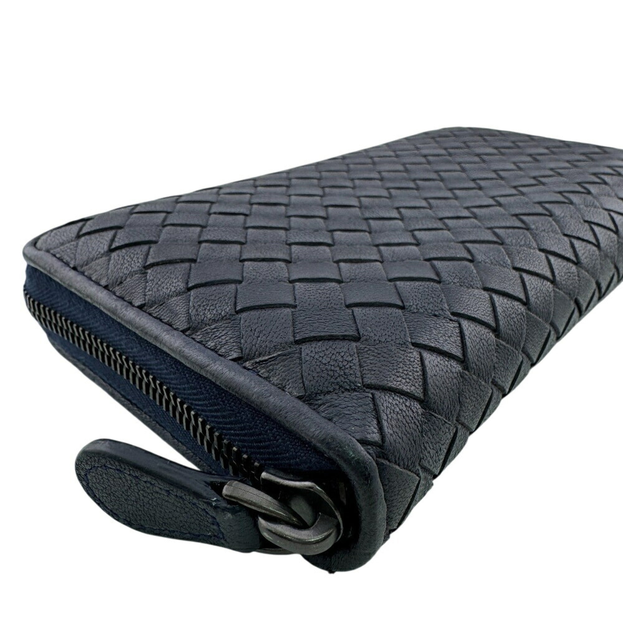 Bottega Veneta Intrecciato Navy Intrecciato Long Wallet (Bi-Fold) (Pre-Owned)