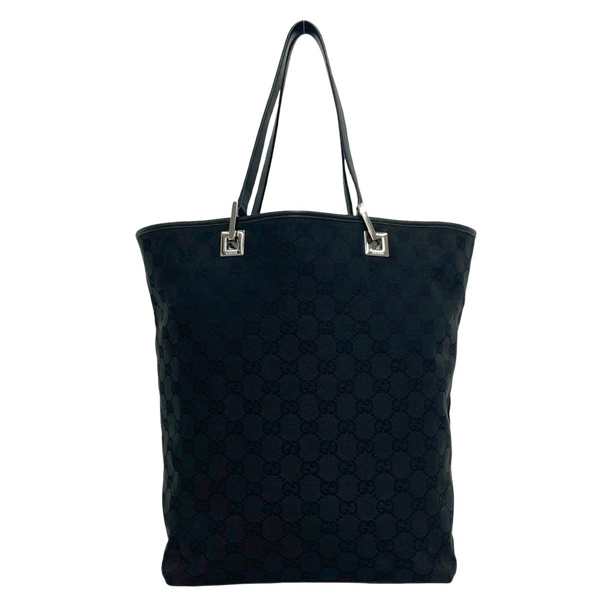 Gucci Black Gg Canvas Leather Handbag Tote Bag (Pre-Owned)