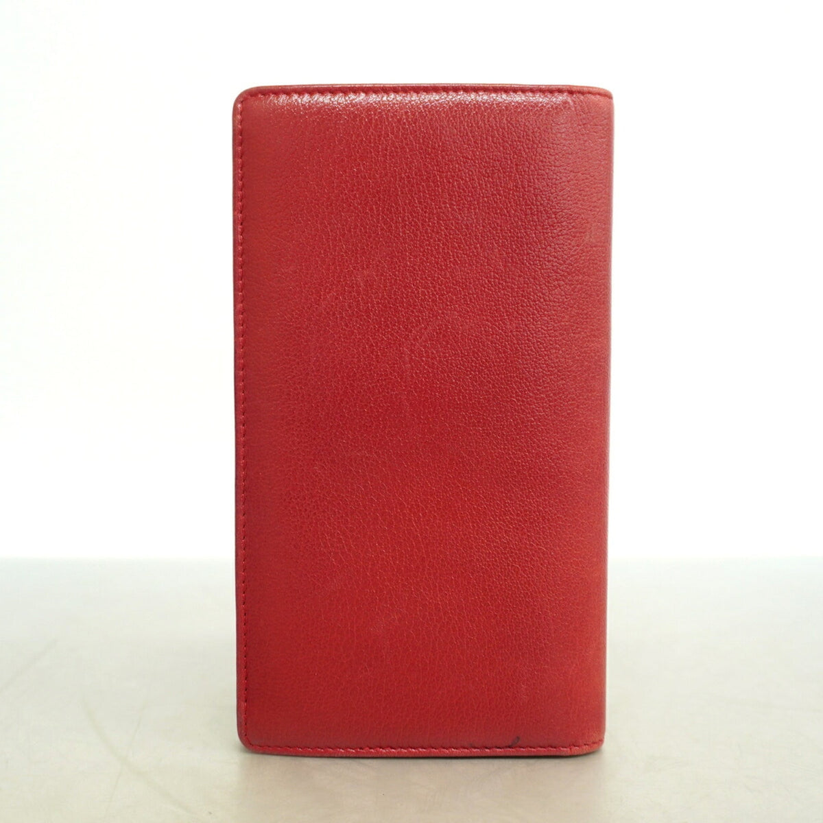 Chanel Red Color Leather Long Wallet (Bi-Fold) (Pre-Owned)