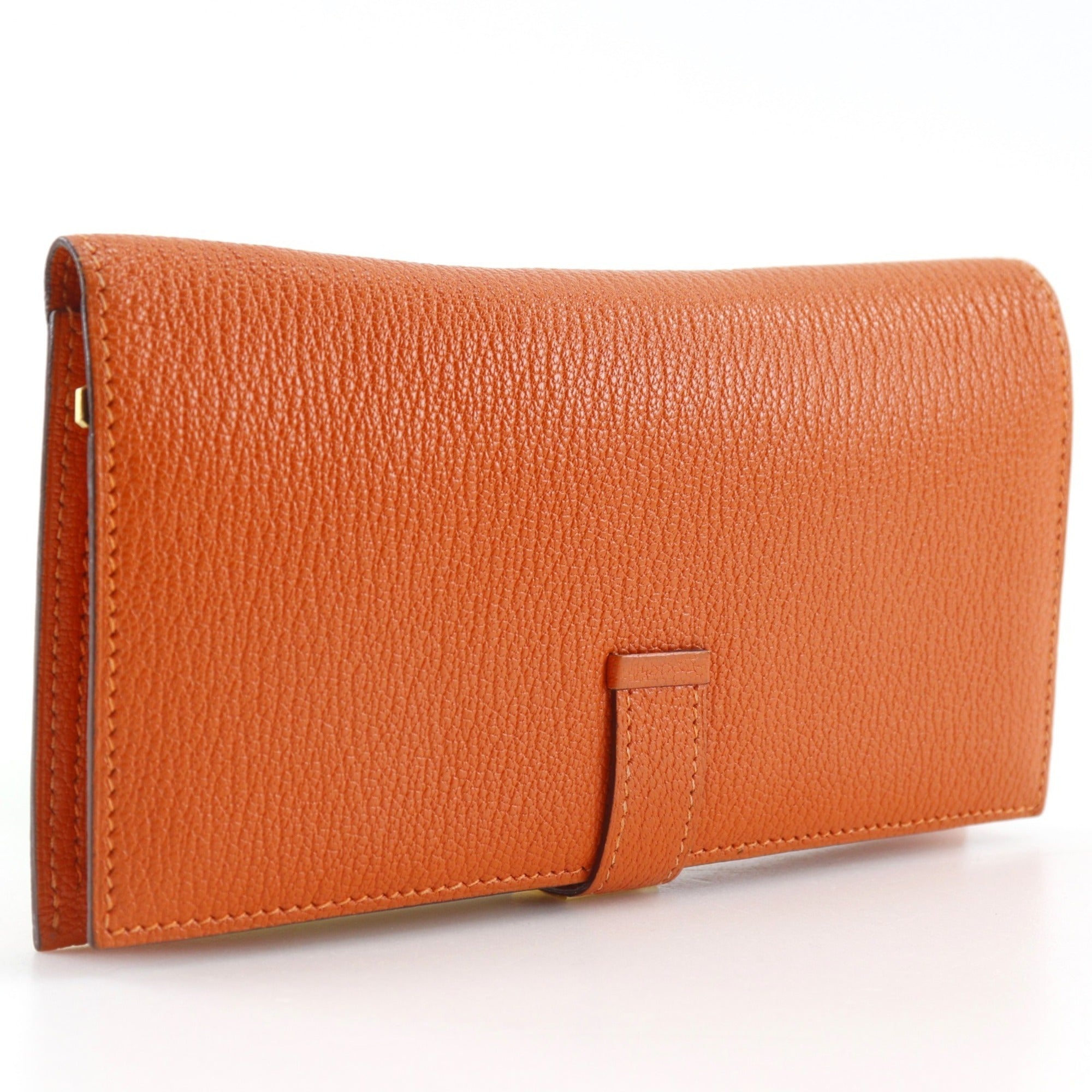 Hermes Orange Chevre Leather Long Wallet (Bi-Fold) (Pre-Owned)