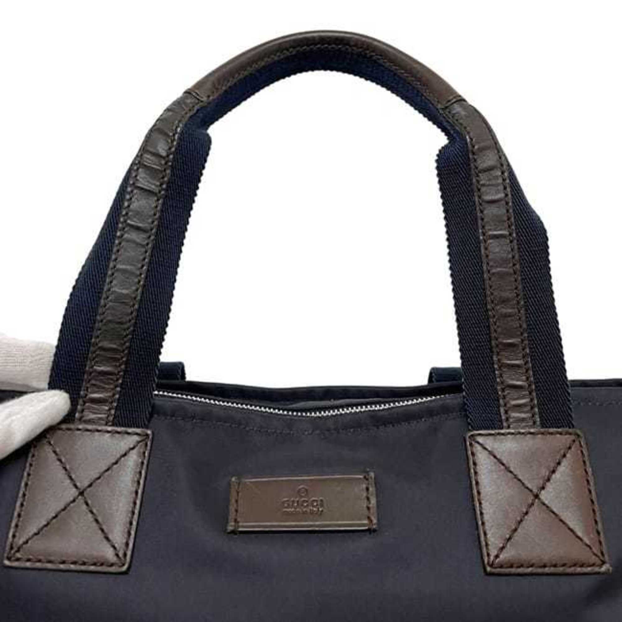 Gucci Navy Red Color Nylon Leather Tote Bag (Pre-Owned)