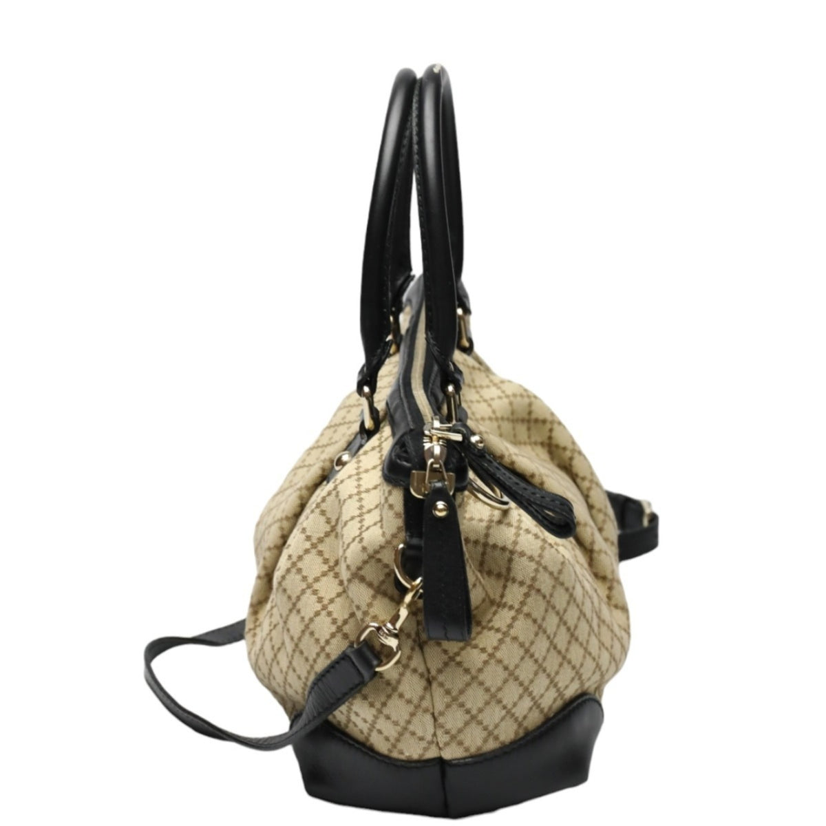 Gucci Beige Black Canvas Shoulder Bag (Pre-Owned)