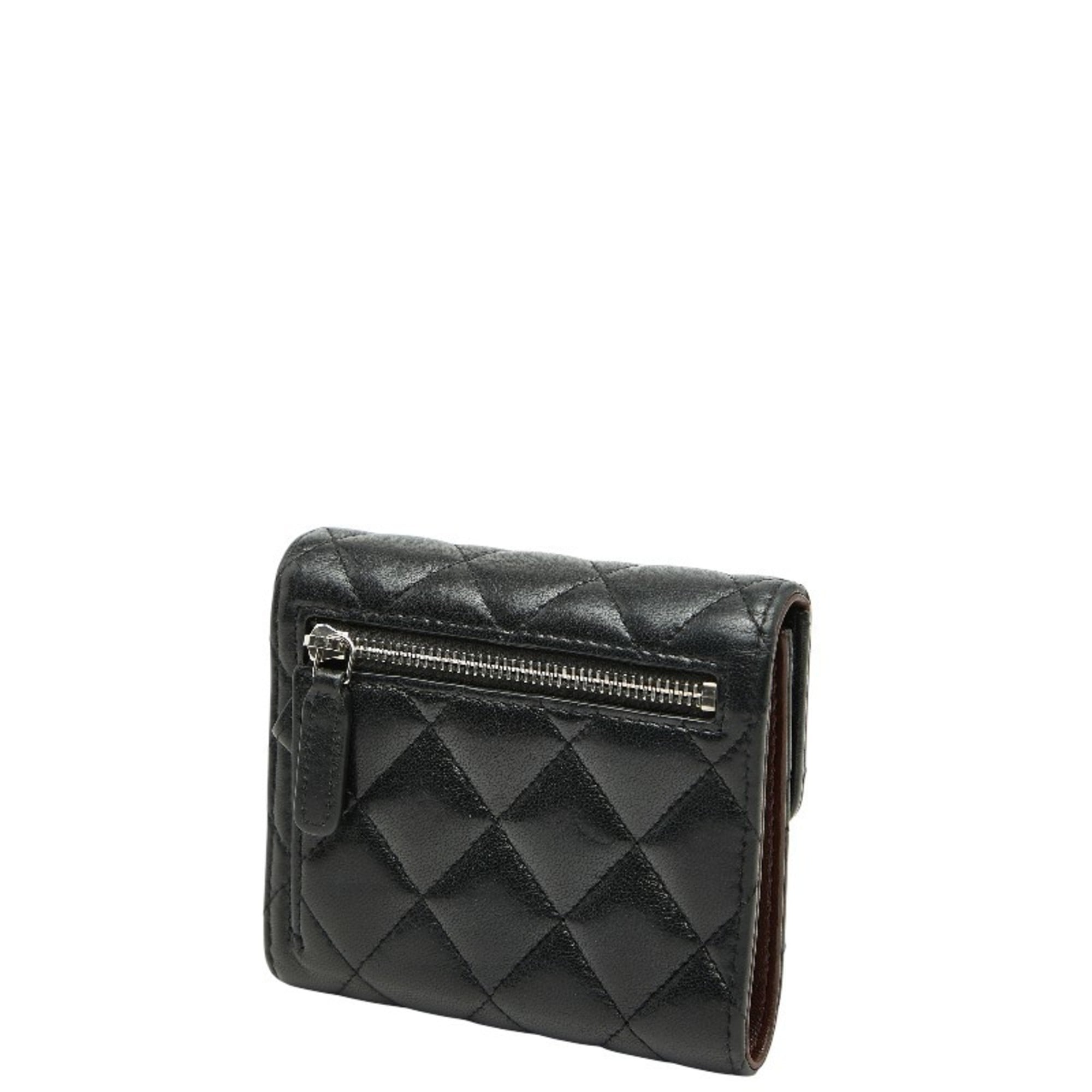 Chanel Matelasse Black Leather Wallet (Tri-Fold) (Pre-Owned)