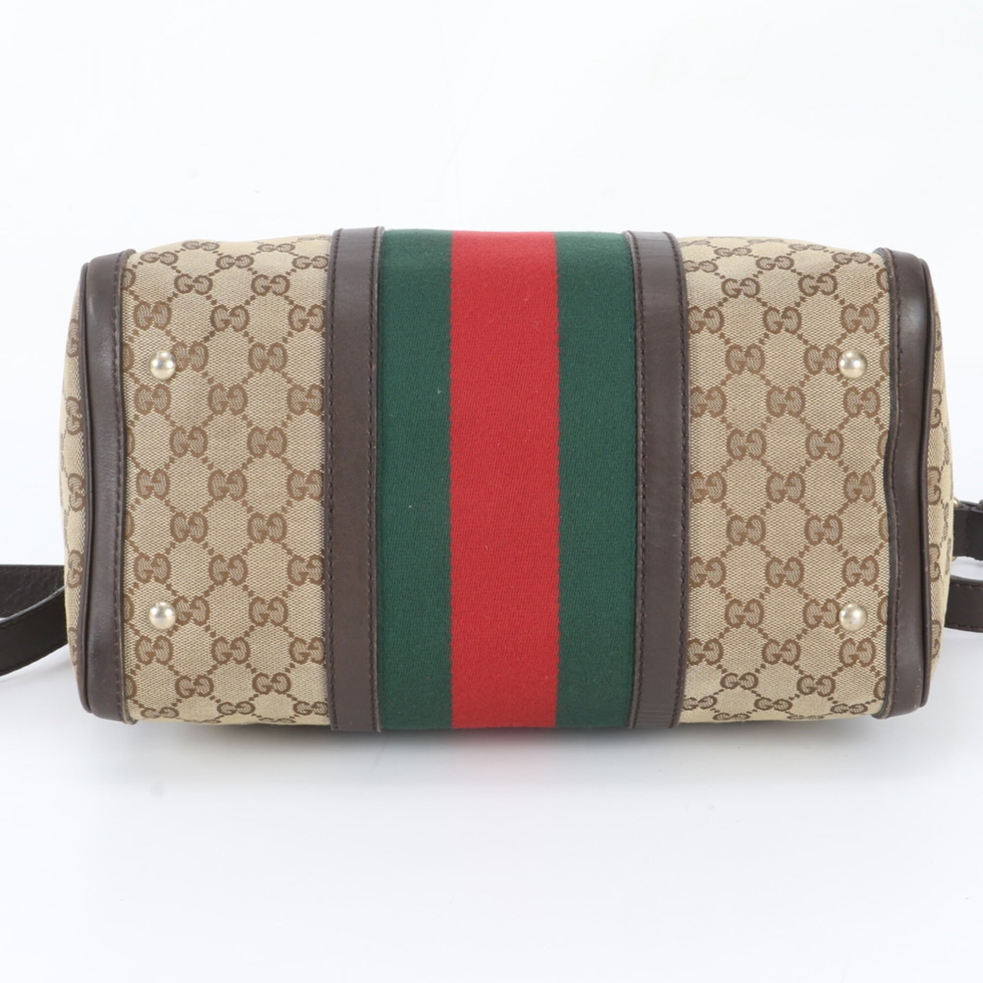 Gucci Brown Leather Canvas Boston Bag Handbag Shoulder Bag (Pre-Owned)