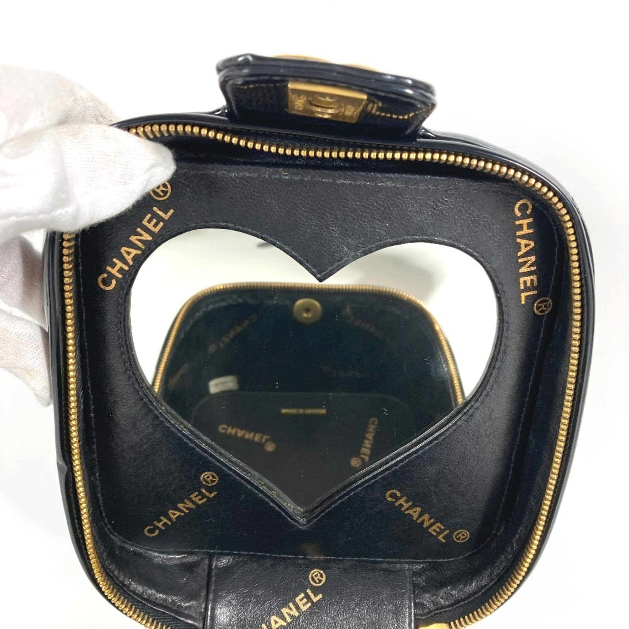 Chanel Matelasse Black Patent Leather Handbag Vanity Bag (Pre-Owned)