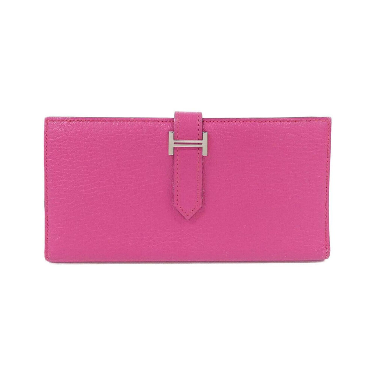 Hermes Rose Shocking Soufre Chevre Leather Long Wallet (Bi-Fold) (Pre-Owned)
