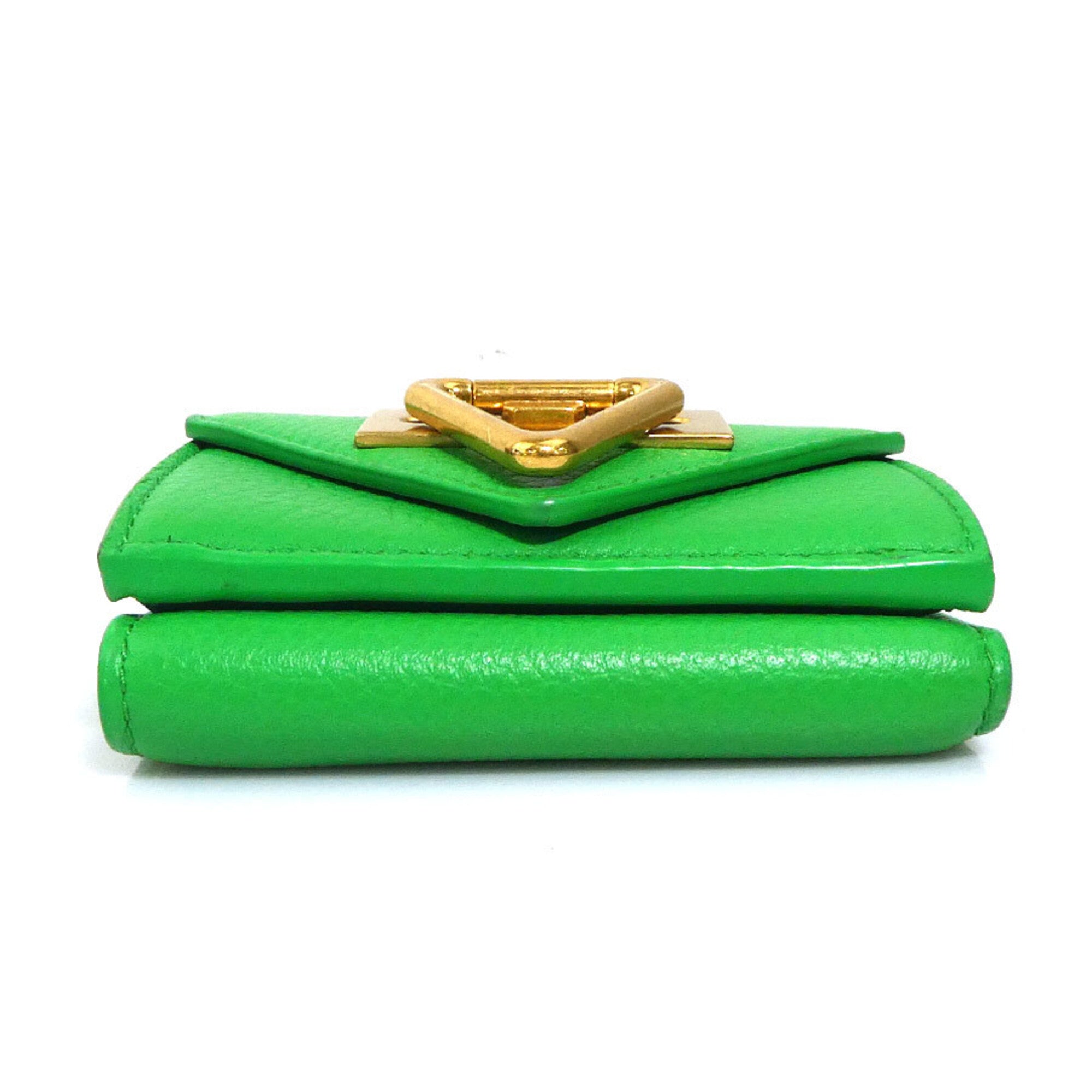 Bottega Veneta Green Leather Wallet (Tri-Fold) (Pre-Owned)