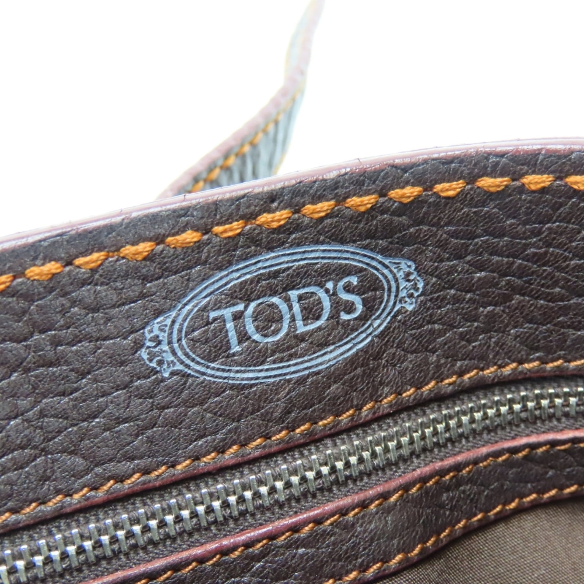 Tod's Dark Brown Orange Leather Handbag (Pre-Owned)