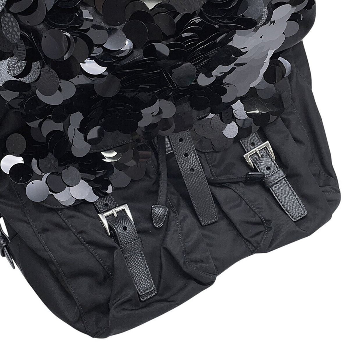 Prada Black Nylon Leather Backpack Handbag (Pre-Owned)