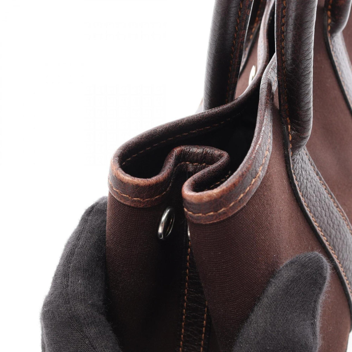 Hermes Brown Ebene Canvas Toile Officier Buffalo Leather Leather Handbag Tote Bag (Pre-Owned)