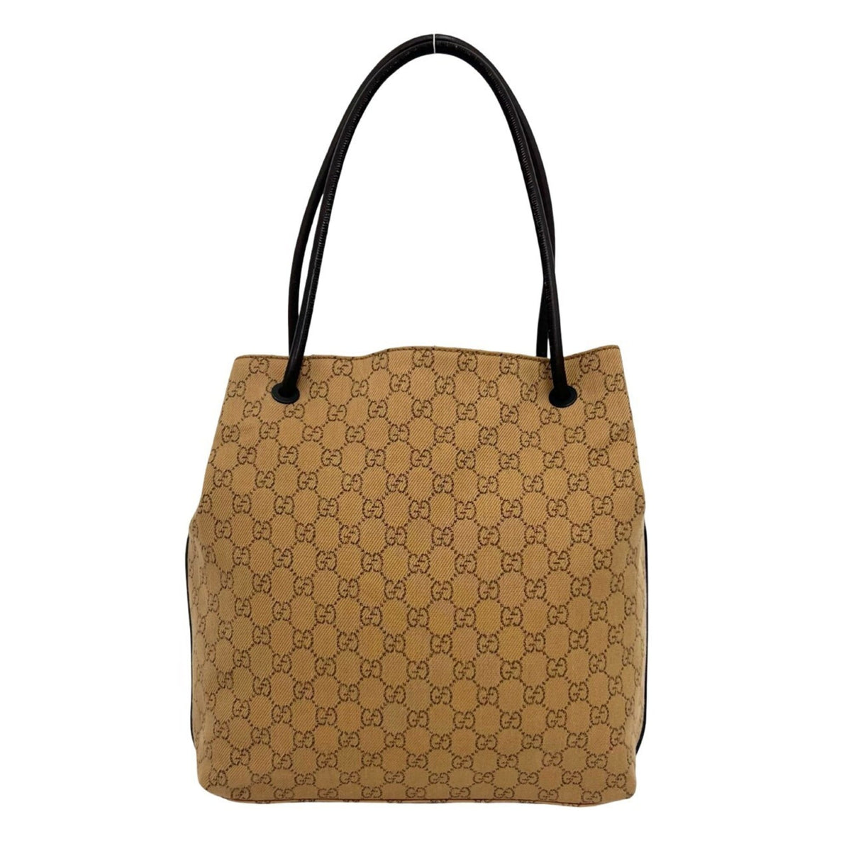 Gucci Beige Brown Canvas Leather Shoulder Bag Tote Bag (Pre-Owned)
