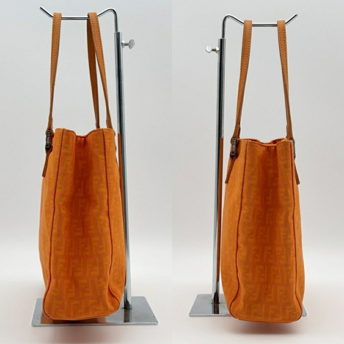 Fendi Zucchino Orange Canvas Leather Tote Bag (Pre-Owned)