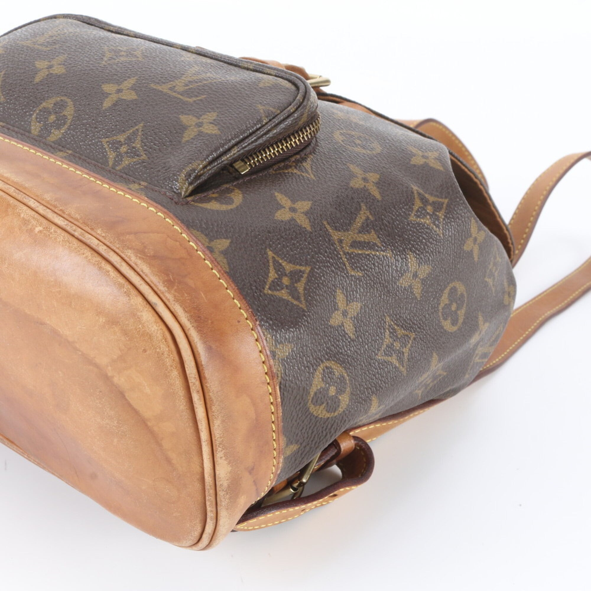 Louis Vuitton Brown Leather Coated Canvas Backpack Shoulder Bag (Pre-Owned)