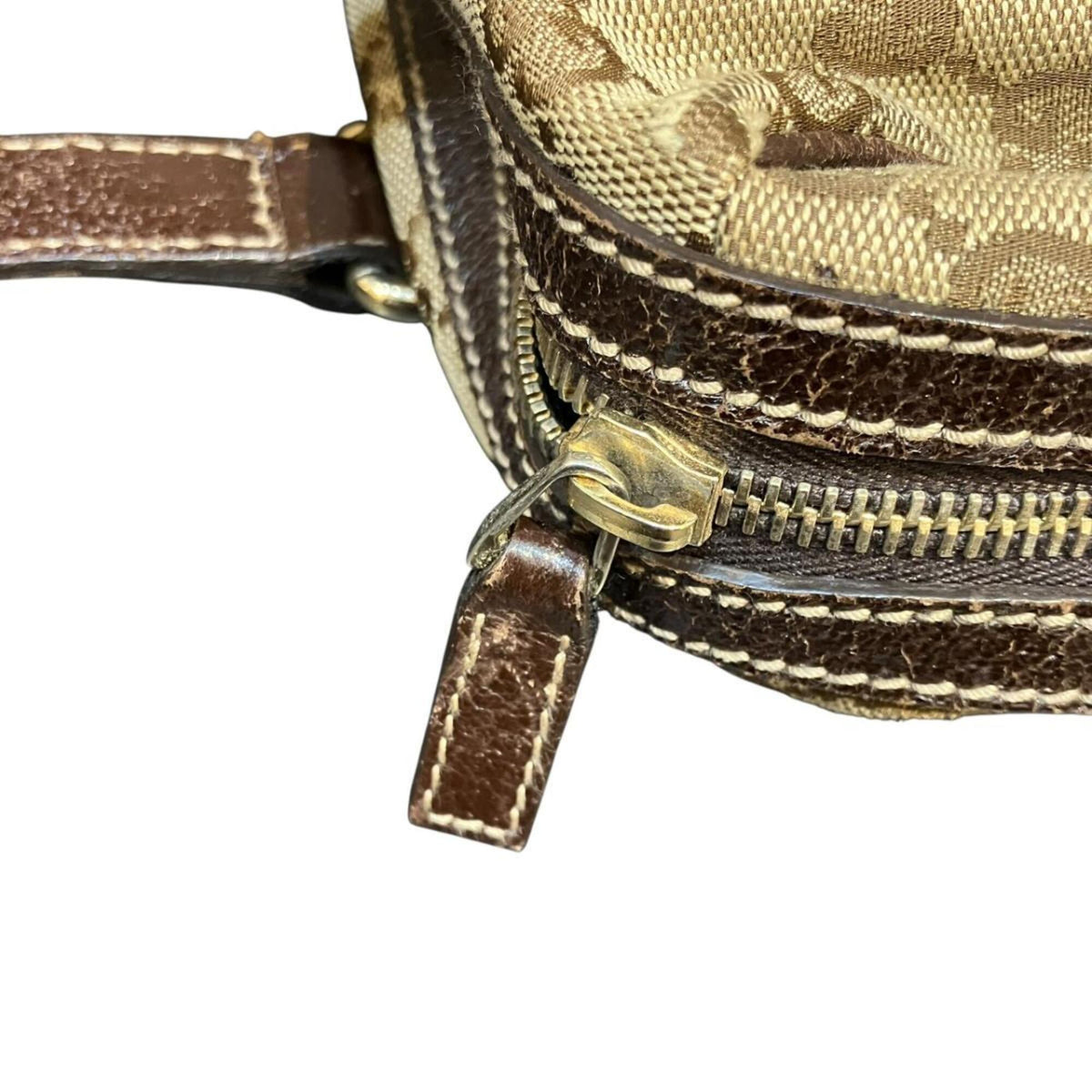 Gucci Gg Canvas Beige Brown Canvas Leather Handbag (Pre-Owned)