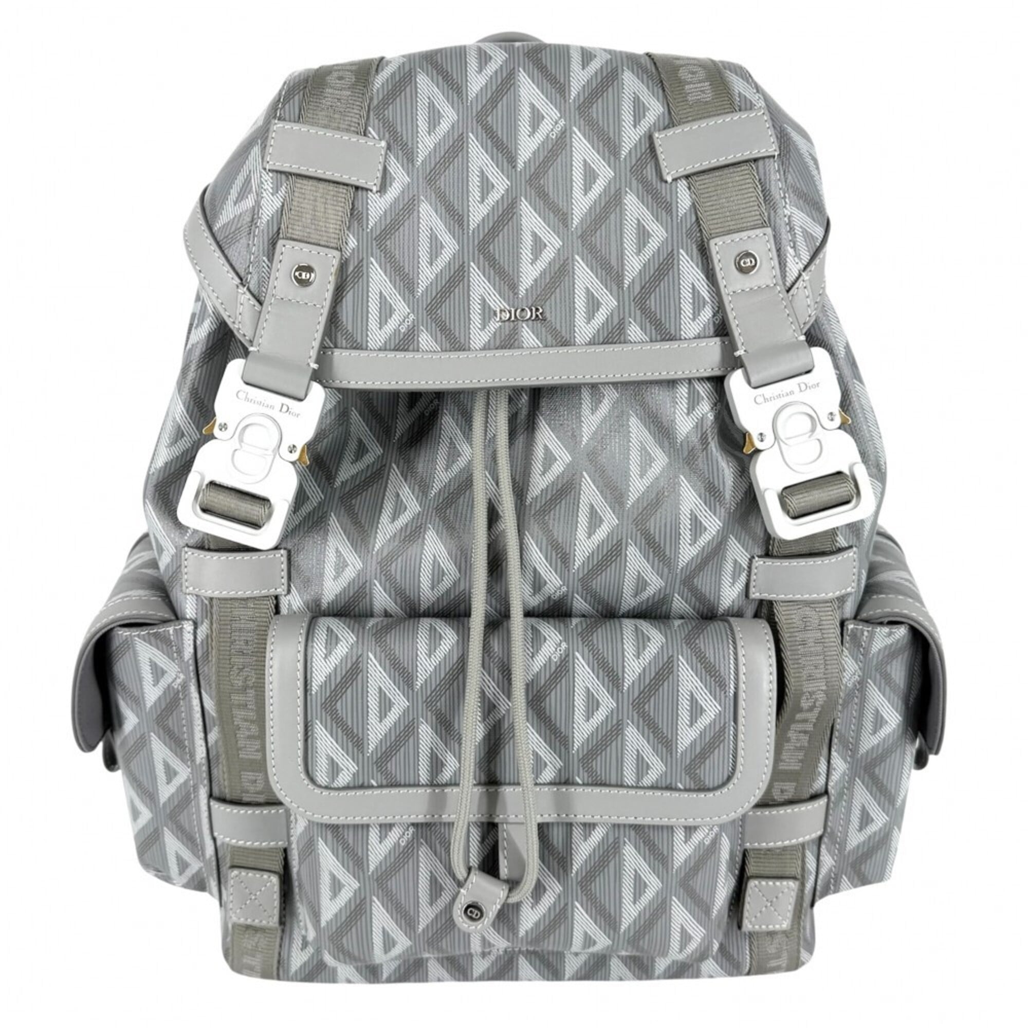 Christian Dior Gray Coated Canvas Leather Backpack (Pre-Owned)