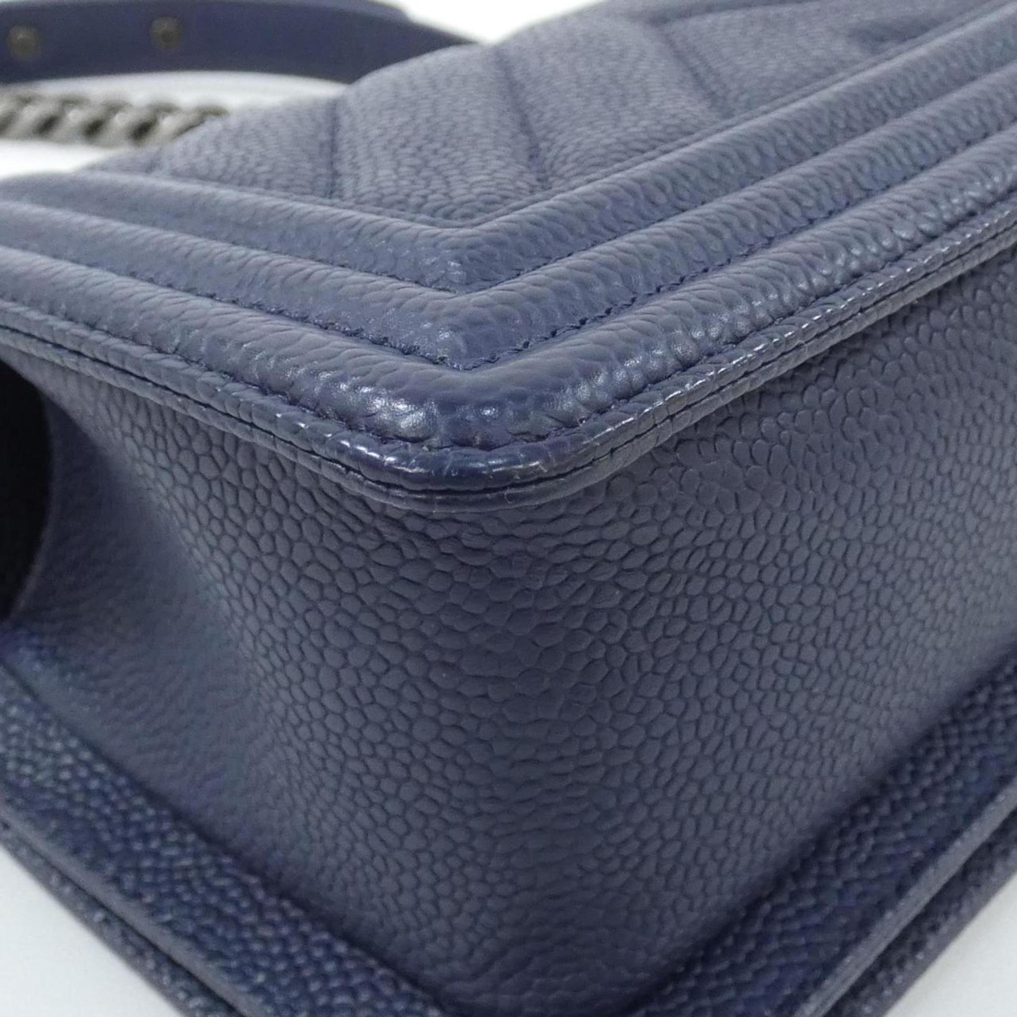 Chanel Navy Grained Calfskin Shoulder Bag (Pre-Owned)
