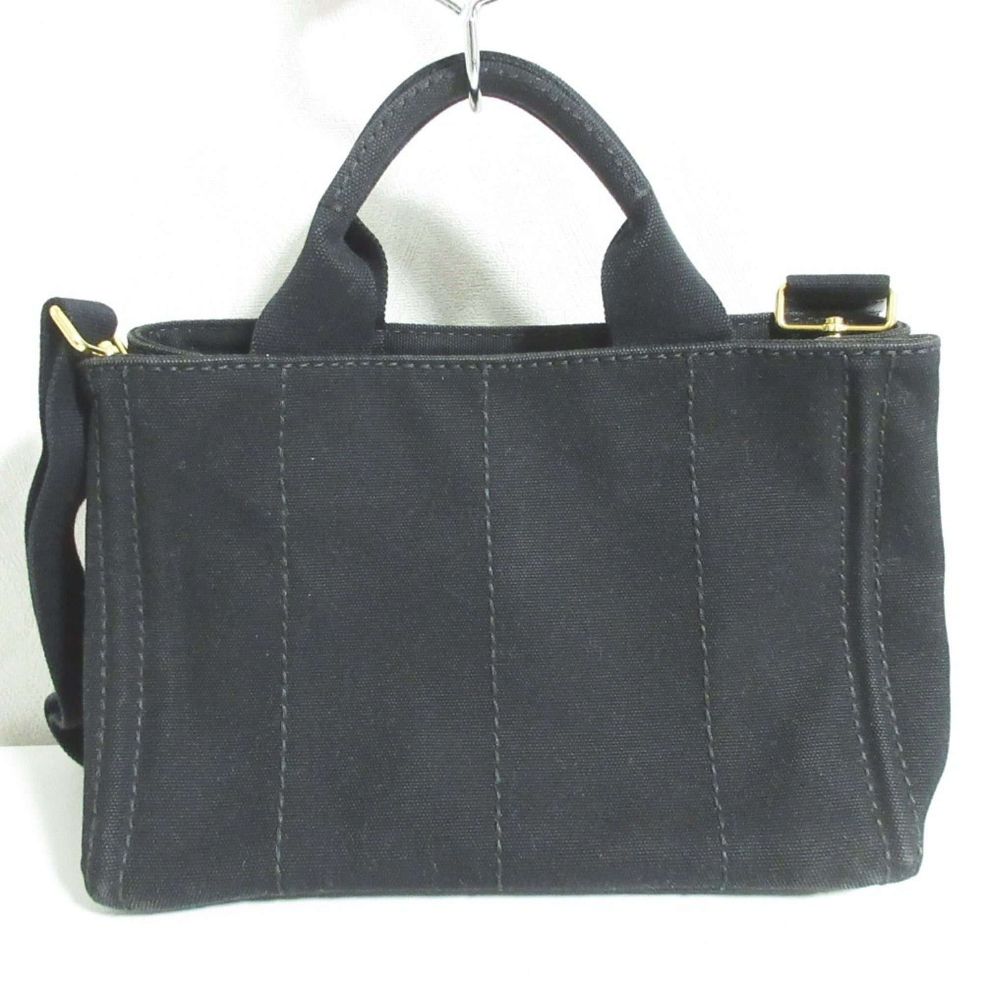 Prada Canapa Black Canvas Shoulder Bag Tote Bag (Pre-Owned)