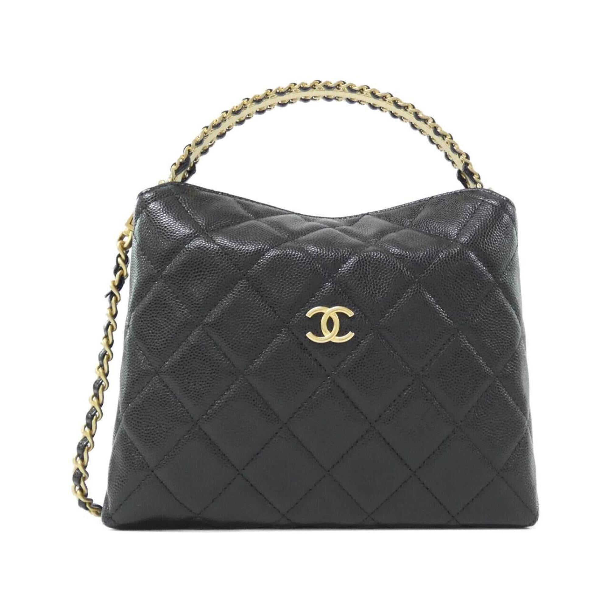 Chanel Black Grained Calfskin Handbag Shoulder Bag (Pre-Owned)