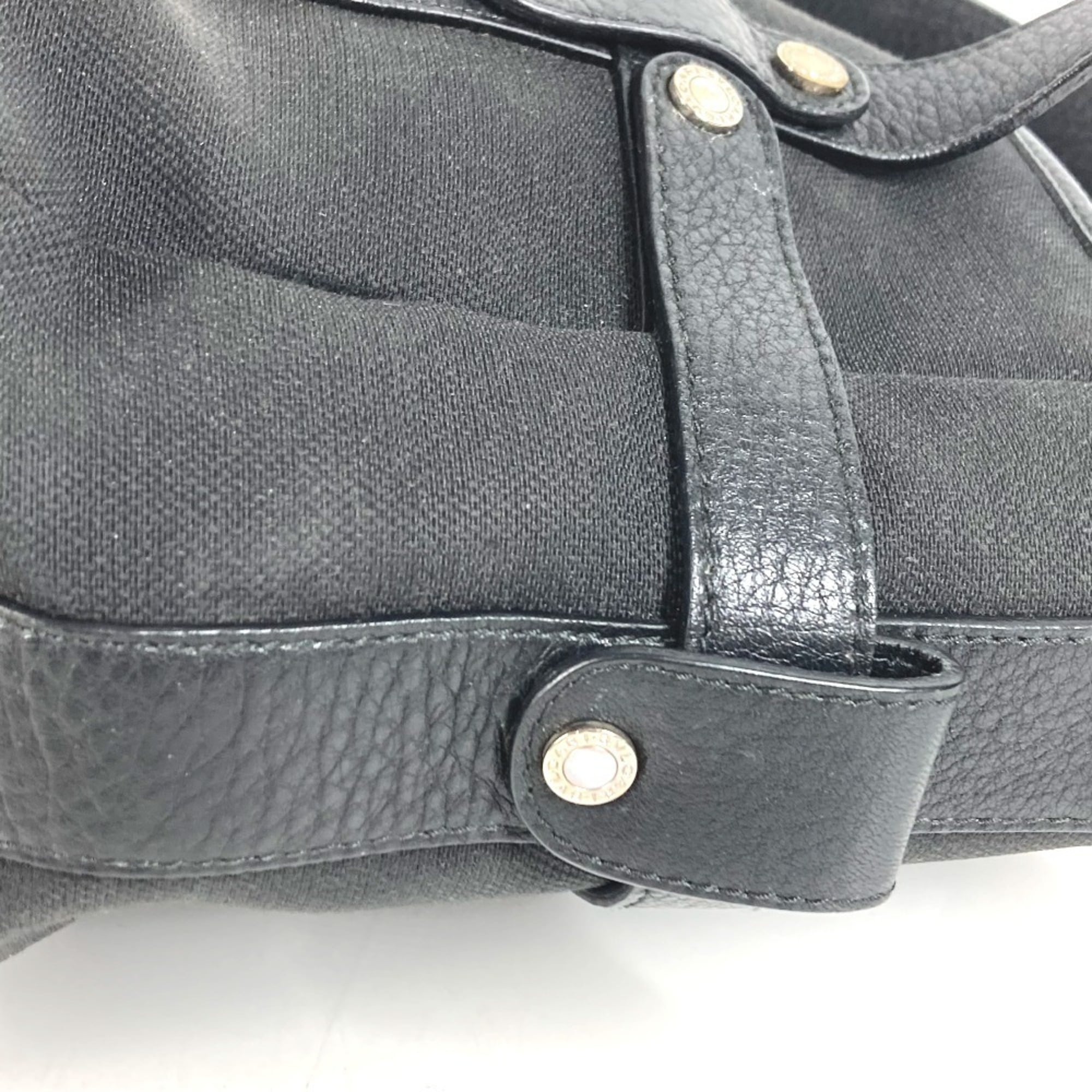 Bvlgari Black Leather Canvas Handbag Tote Bag (Pre-Owned)