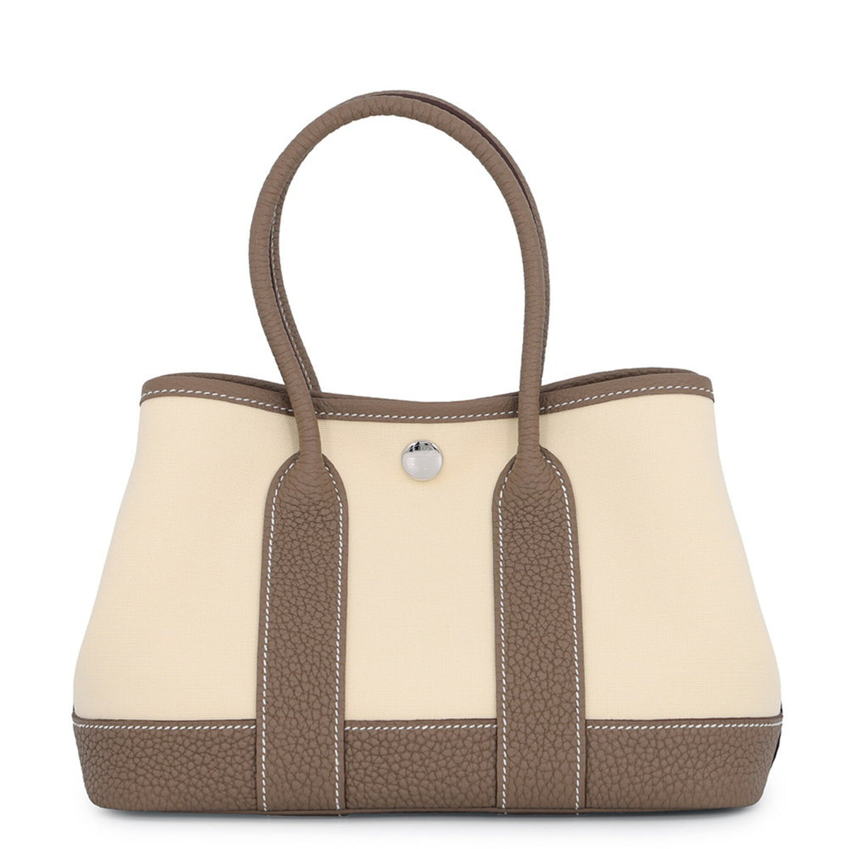 Hermes Garden Etoupe Gray Toile Officier Negonda Leather Handbag Tote Bag