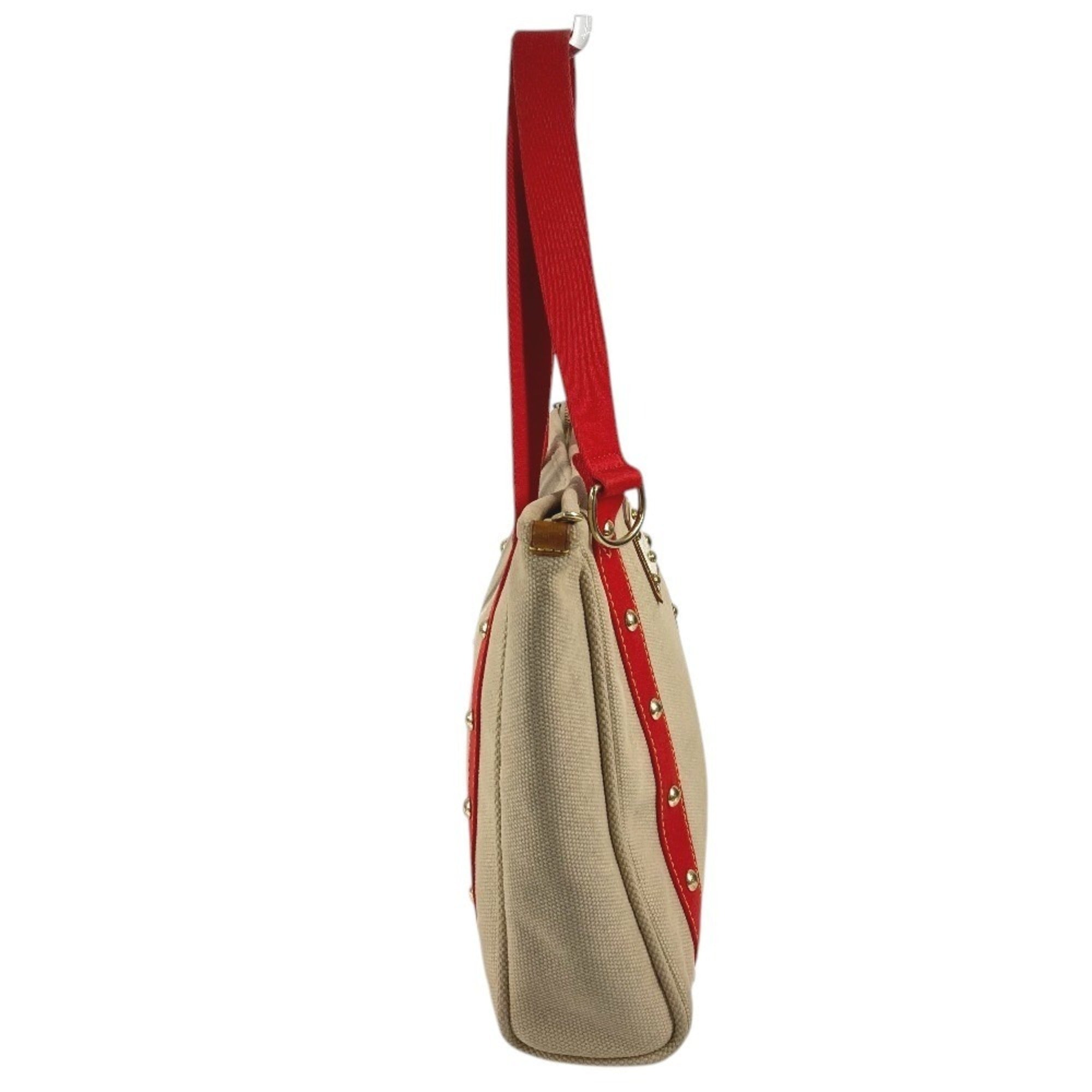 Louis Vuitton Beige Red Color Canvas Shoulder Bag Tote Bag (Pre-Owned)