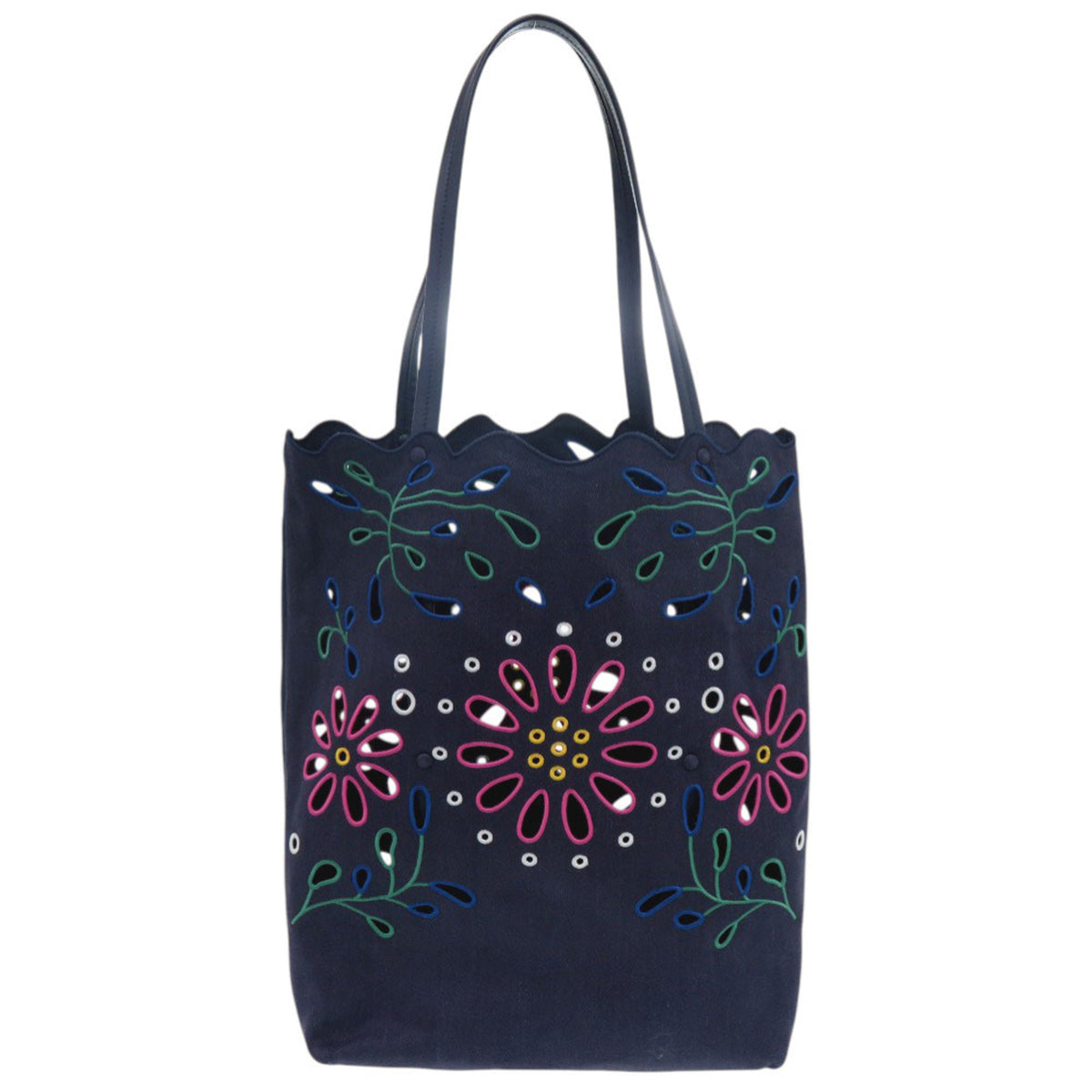 Chloé Green Navy Pink Linen Pouch Tote Bag (Pre-Owned)