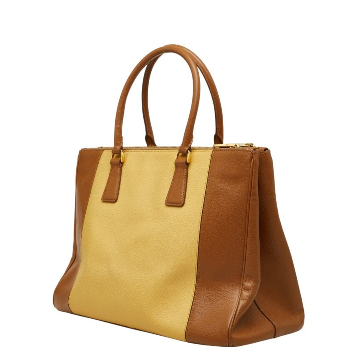 Prada Brown Yellow Leather Handbag Tote Bag (Pre-Owned)