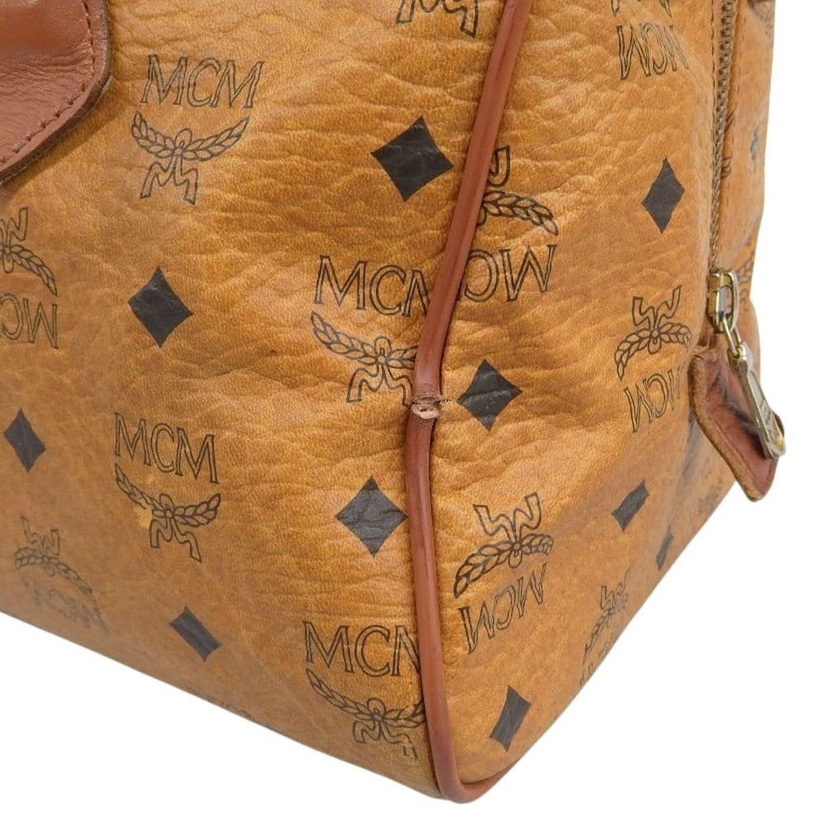 Mcm Visetos Brown Canvas Boston Bag Handbag (Pre-Owned)