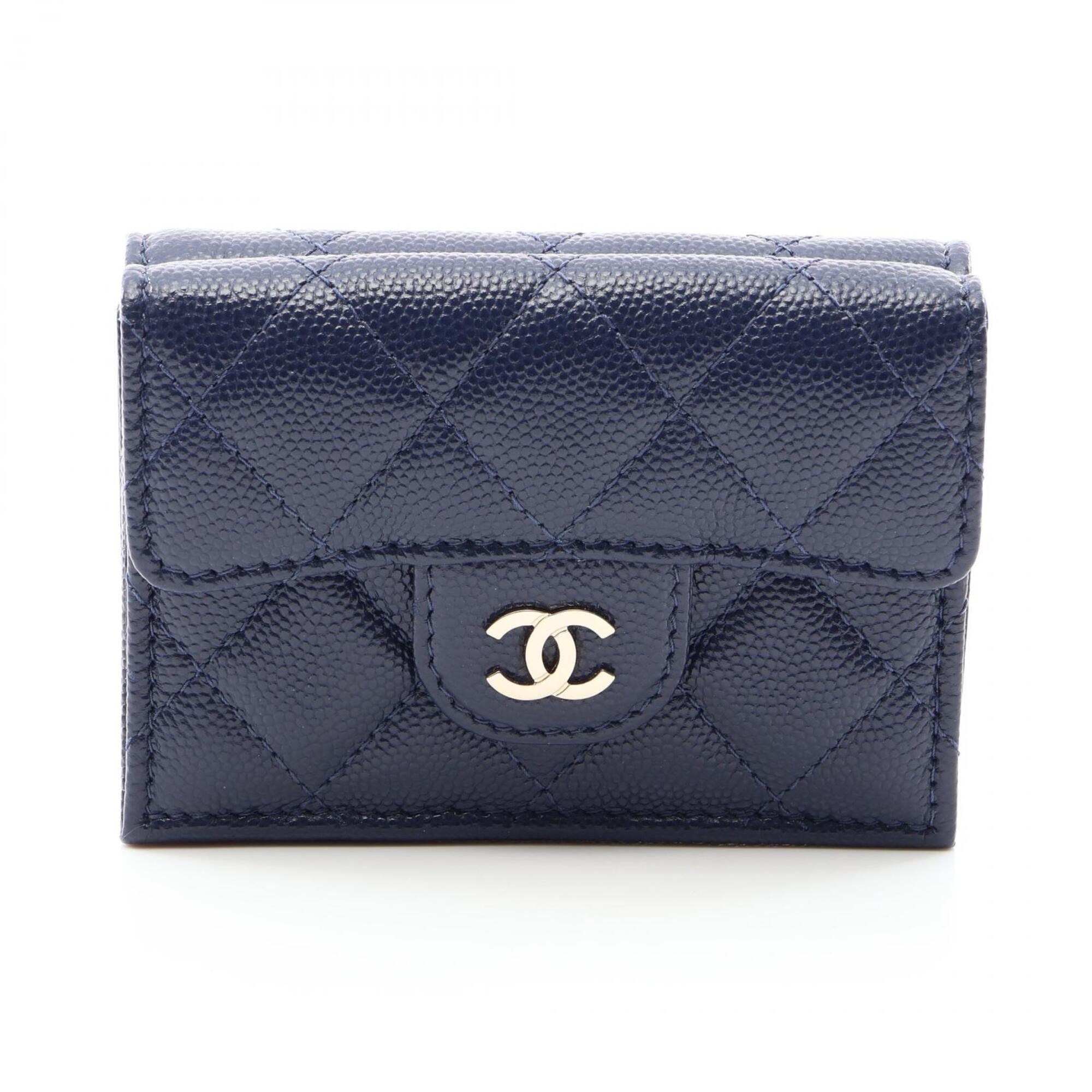 Chanel Navy Grained Calfskin Wallet (Tri-Fold) (Pre-Owned)