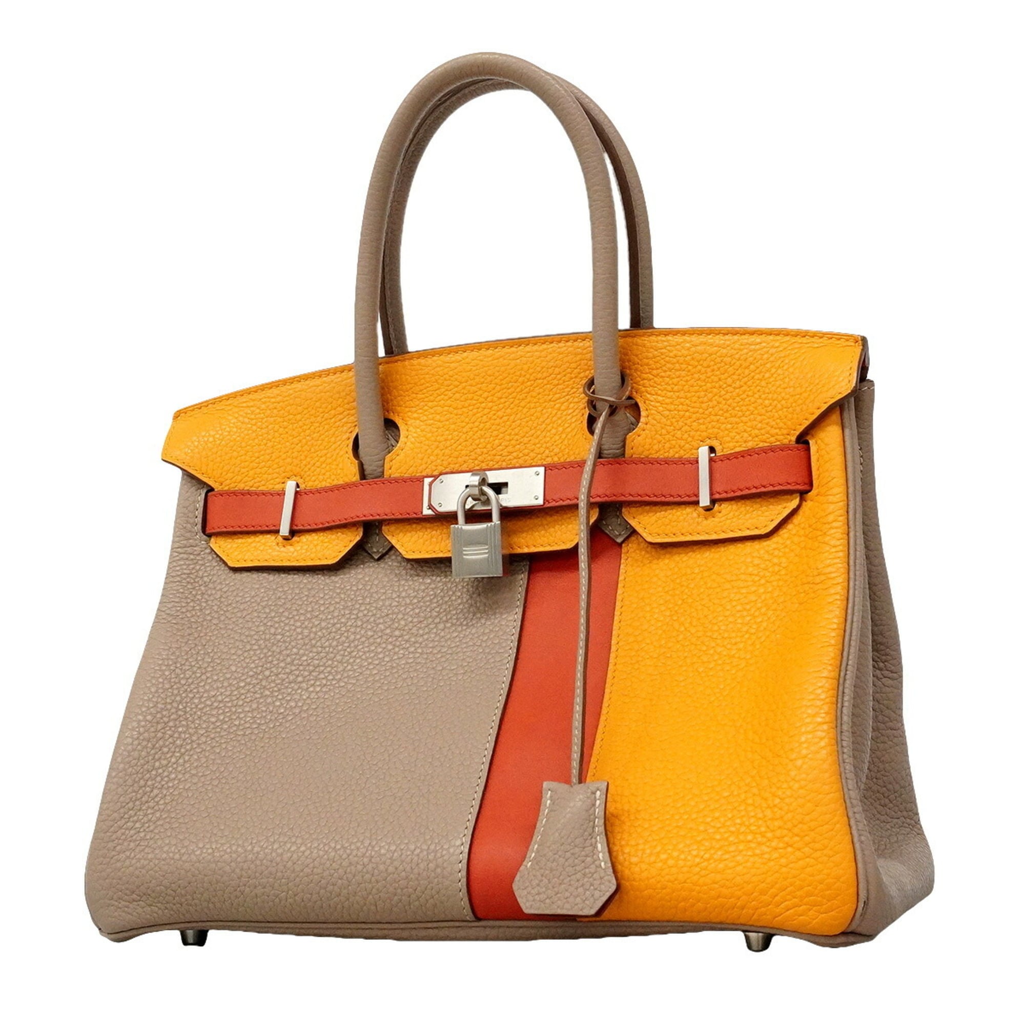Hermes Gris Tourterelle Mustard Sanguine Taurillon Clemence Leather Handbag (Pre-Owned)