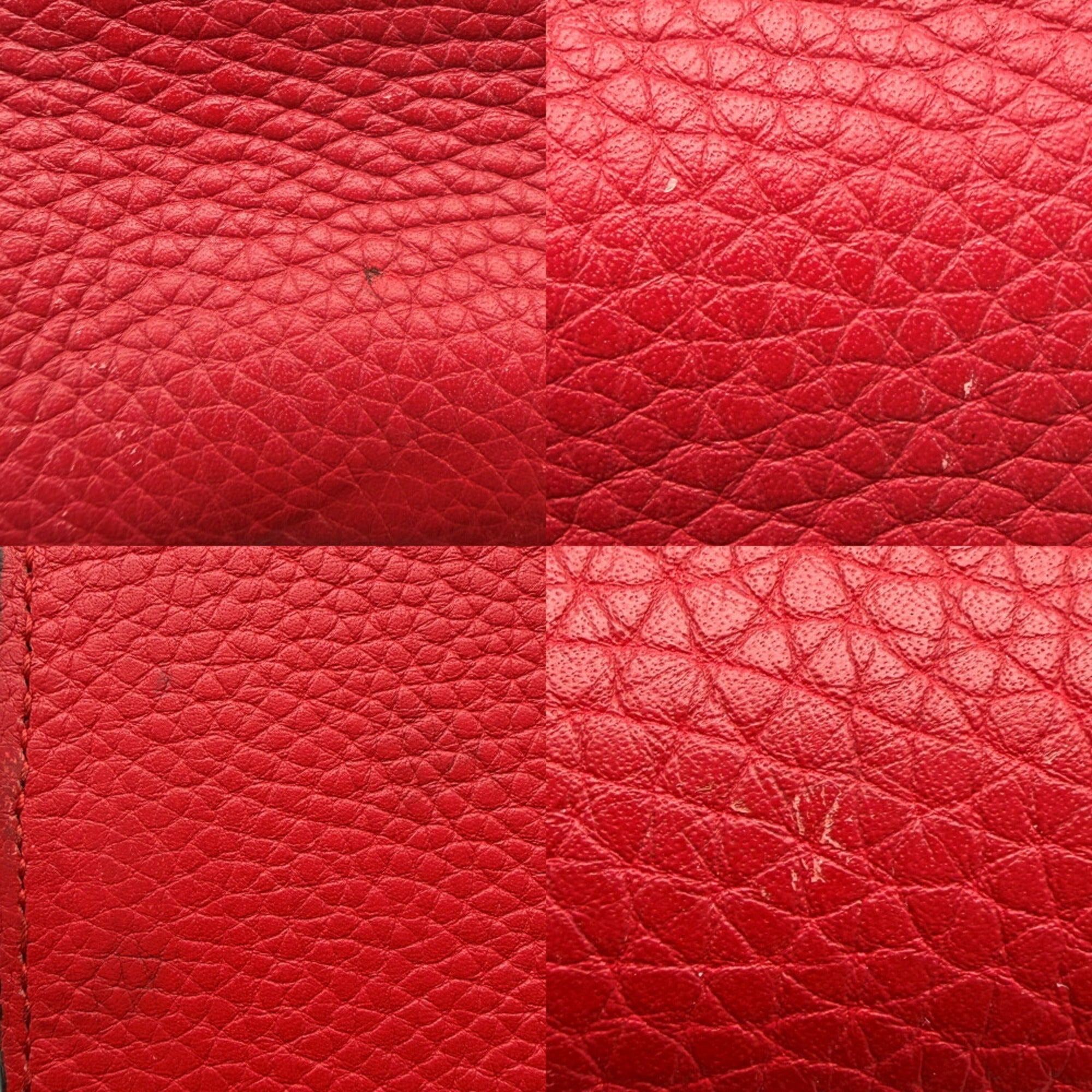 Gucci Bamboo Red Color Leather Handbag Shoulder Bag (Pre-Owned)
