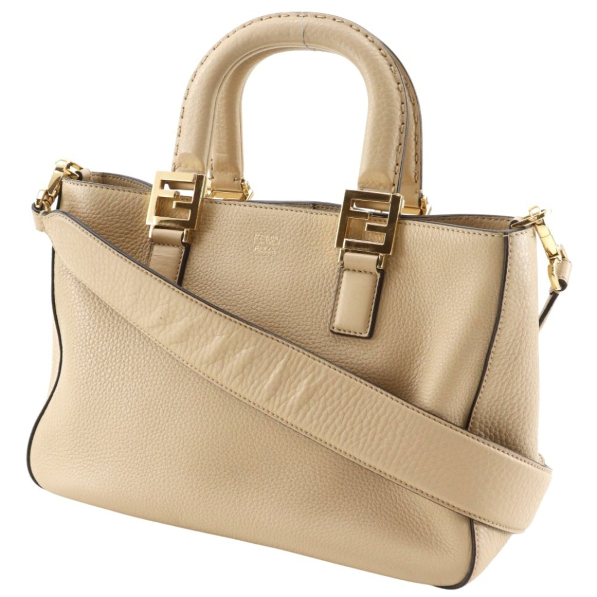 Fendi Beige Leather Handbag Tote Bag (Pre-Owned)