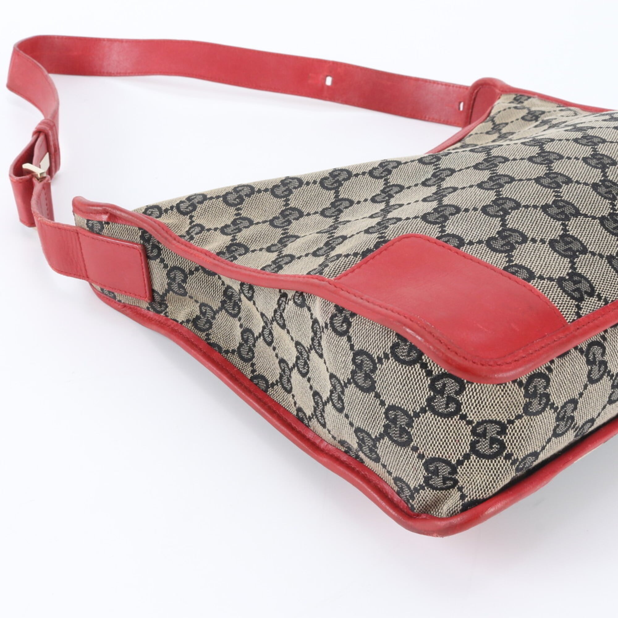 Gucci Beige Black Red Color Leather Canvas Handbag Shoulder Bag Tote Bag (Pre-Owned)